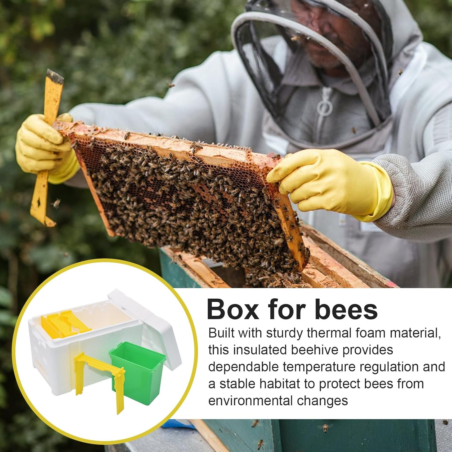 Box for Bees, Pollinator House Kit, Beekeeping Starter Set, Insulated Design, Easy Assembly, 24X15X16.5Cm, for Farm, Pollinating, Mating, Breeding, Winter, Harvest, Backyard, Patio image number 5