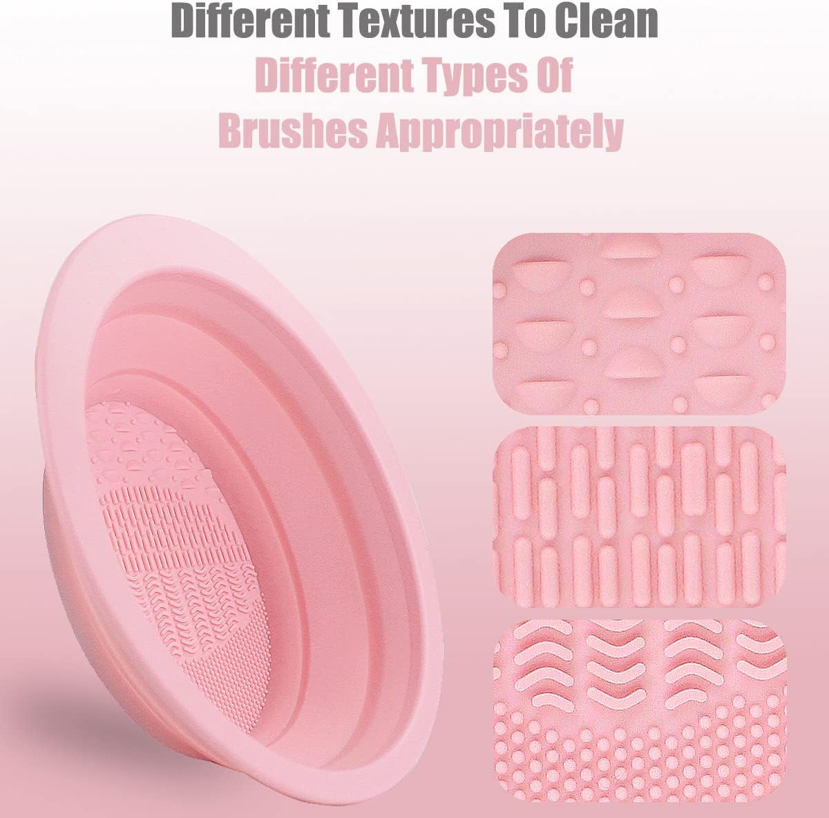 Makeup Brush Cleaning Mat Foldable Environmental Silicone Cleaning Bowl, Brush Cleaning Pad Easy Clean Girl Makeup Brush Cleaner Washing Tools (Pink) image number 4