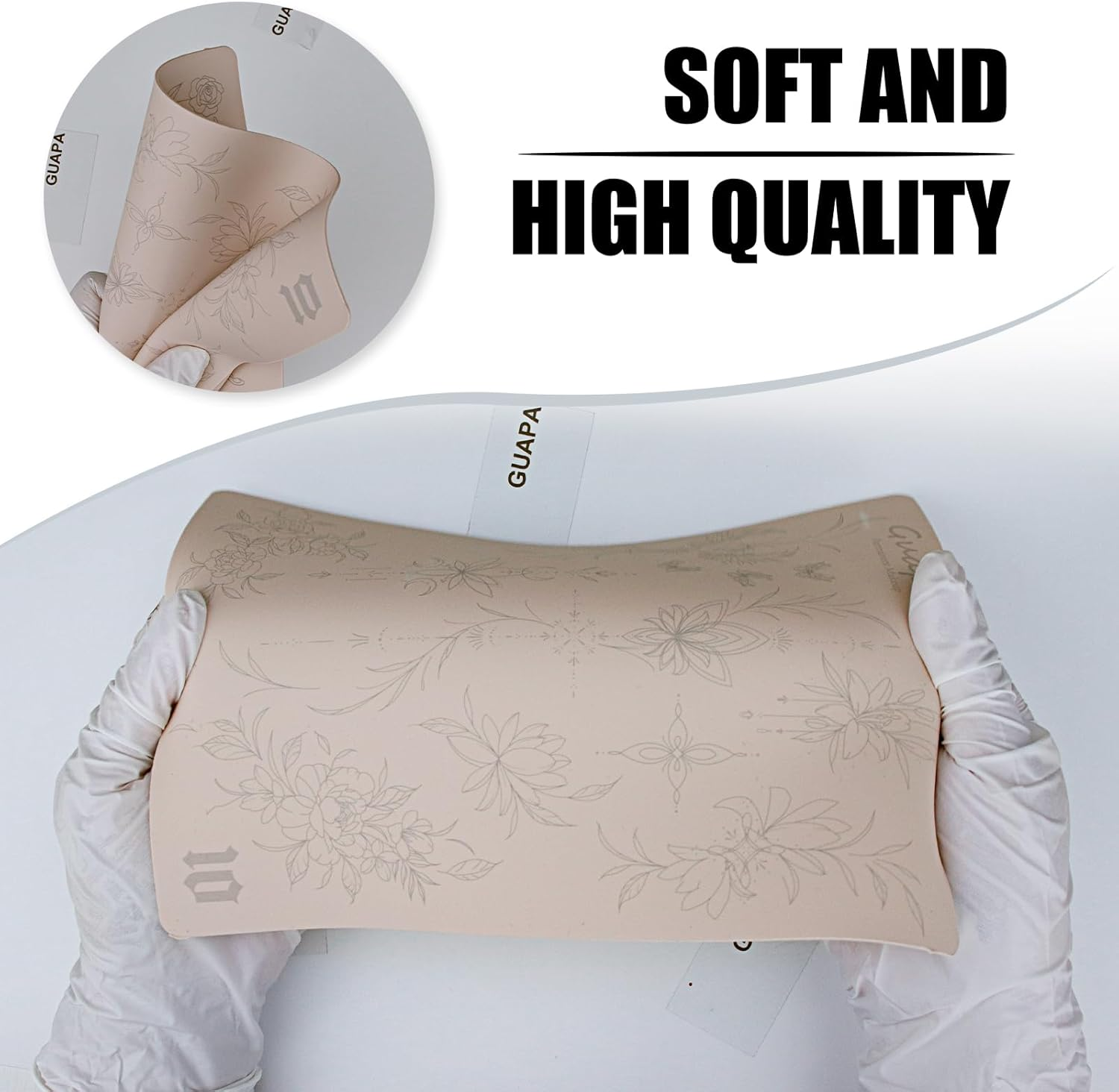 3PCS Rasmet Silicone Tattoo Training Pad 1.5Mm Thickness Double Sided Pre-Printed Gray Design Fine Line Tiny Tattoo Practice Skin for Tattoo Line Practice Tattoo Shading - 3Pcs Beige Design 5 image number 3