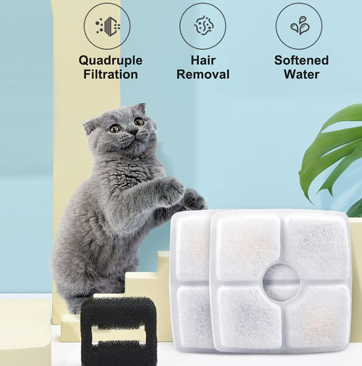 Hantoc 10 Packs Cat Water Fountain Filters, Replacement Pet Water Fountain Filters 2.4L for Flower Fountains Replacement Filters with Resin and Active Carbon for Drinking Fountains image number 3