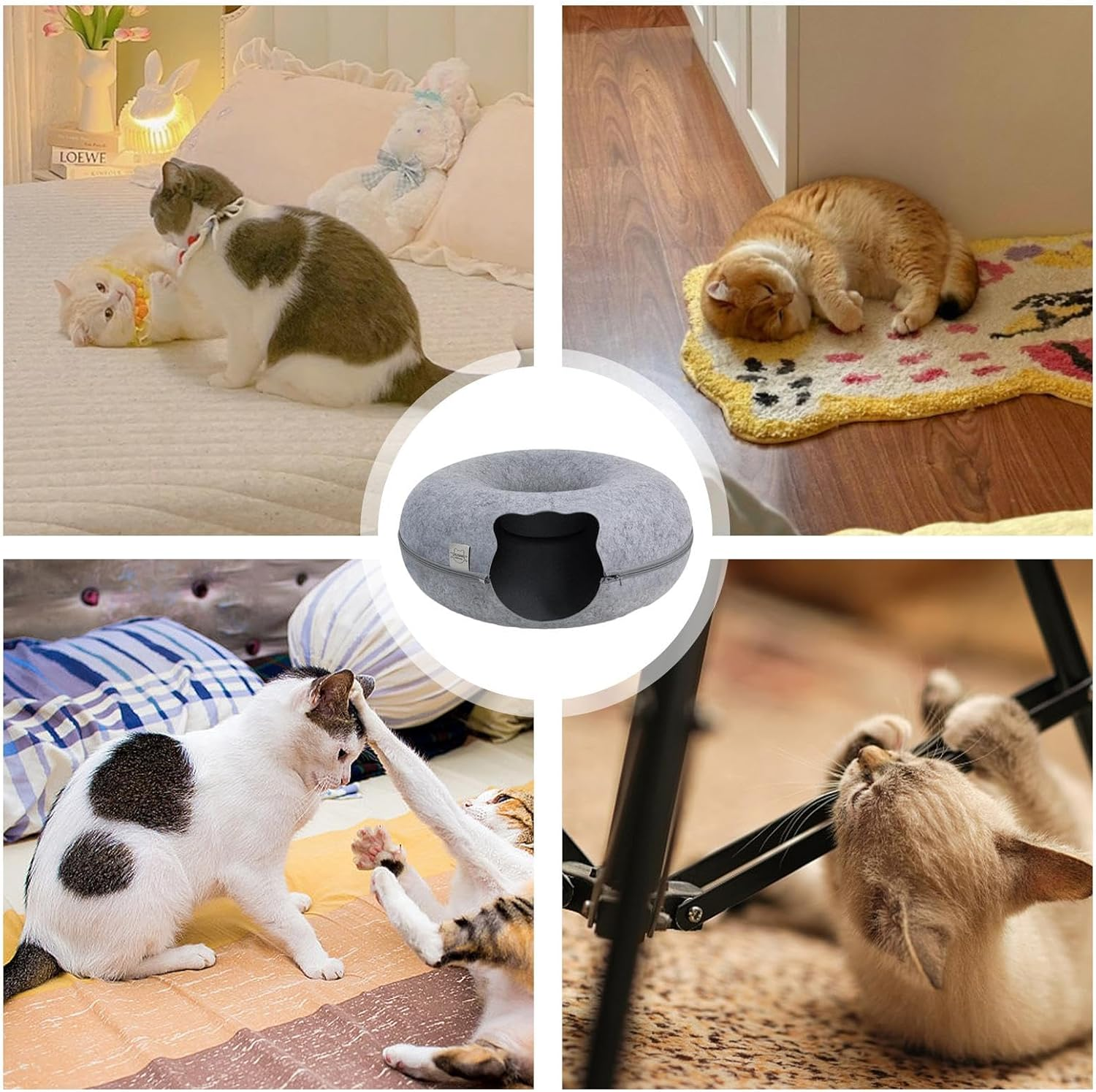 Cat Tunnel Bed, Cozy Cat Cave, Washable Large Cat Bed Cave, Cat Hideaway, Tunnel Cat Nest, Removable Cat Hideaway Cat Bed Cave for Small Pets, Rabbits, Kittens image number 1