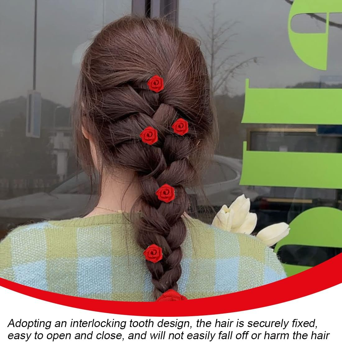 AOEVUIR Pack of 10 Hair Clips with Rose Petals, Elegant Small Flowers Hair Clips for Wedding, Hair Accessories for Women and Girls, Red image number 4