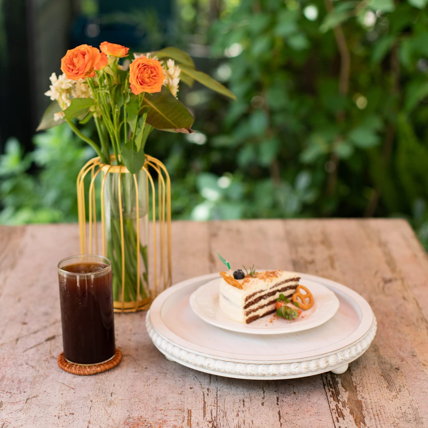 HPC Decor 12In round Wood Tray - White, Distressed, Farmhouse Rustic - Decorative Tray for Living Room, Coffee Table, Kitchen Table or Farmhouse Serving Tray image number 1