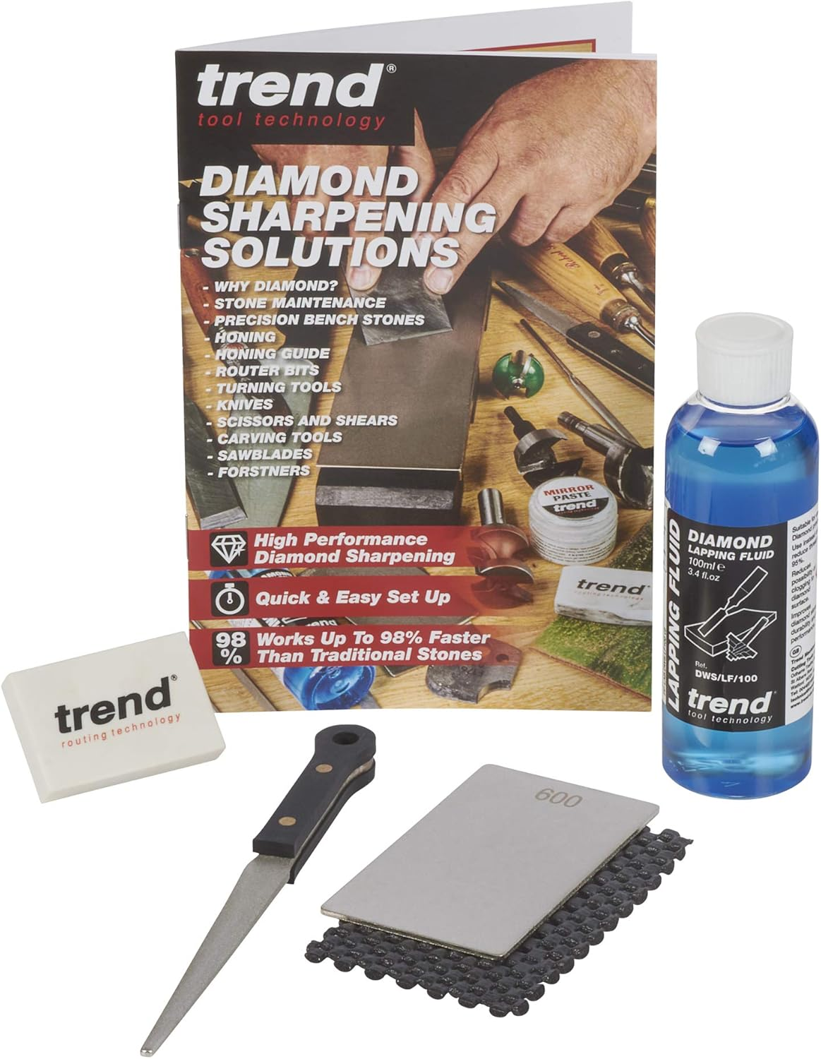 Trend Complete Diamond Sharpening Kit: Double-Sided Credit Card Stone & Mini Taper File W/Lapping Fluid, Cleaning Block, Instructional DVD & Guide, DWS/KIT/C image number 1