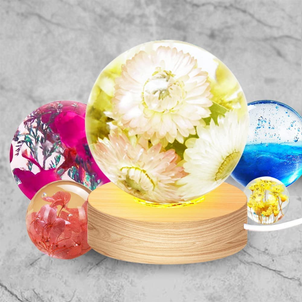 AFUNTA 5 PCS Clear Silicone Ball Molds, 3D Sphere Silicone Resin Mold round Ball Epoxy Resin Mold with USB Powered Lighted Base Stand, for Jewelry Making, Home Decoration image number 1