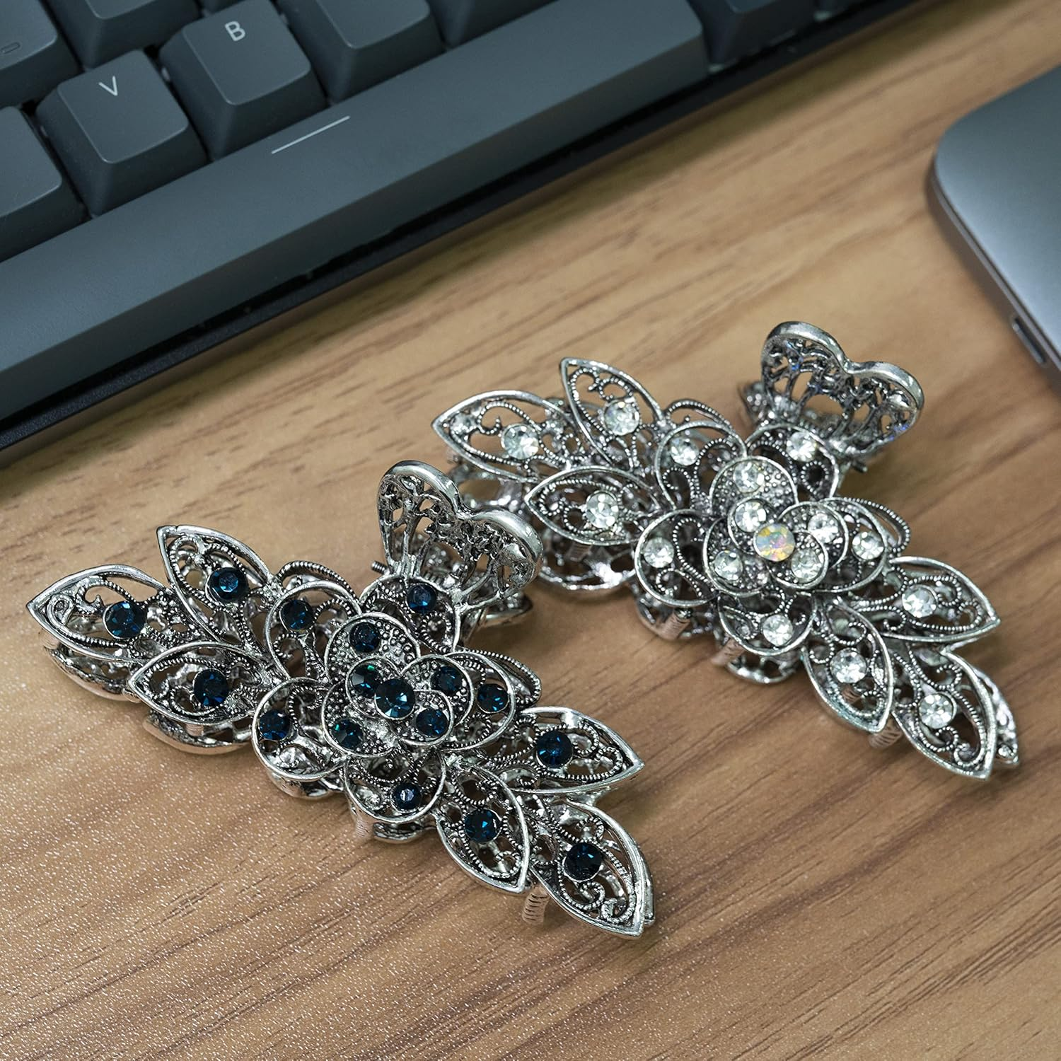 Large Claw Hair Clips 2PCS for Women and Girls Metal Retro Style with Sparkly Glitter Rhinestones Banana Jaw Hair Clamps Strong Hold Nonslip Hair Accessories (Hc-Vintage-01) image number 5