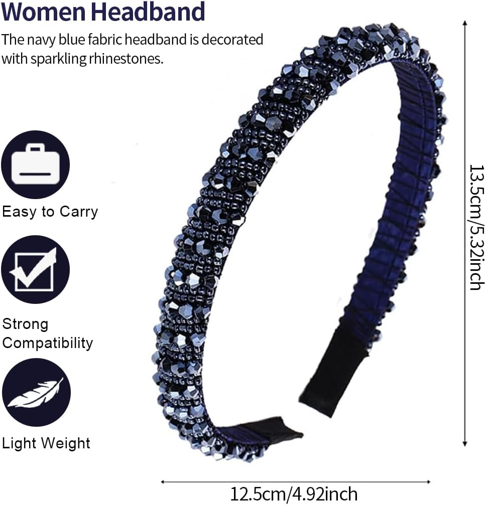 YUZNA Women'S Dirndl Headband Dark Blue Glitter Costume Hair Accessories Beads Headband for Oktoberfest Elegant image number 4