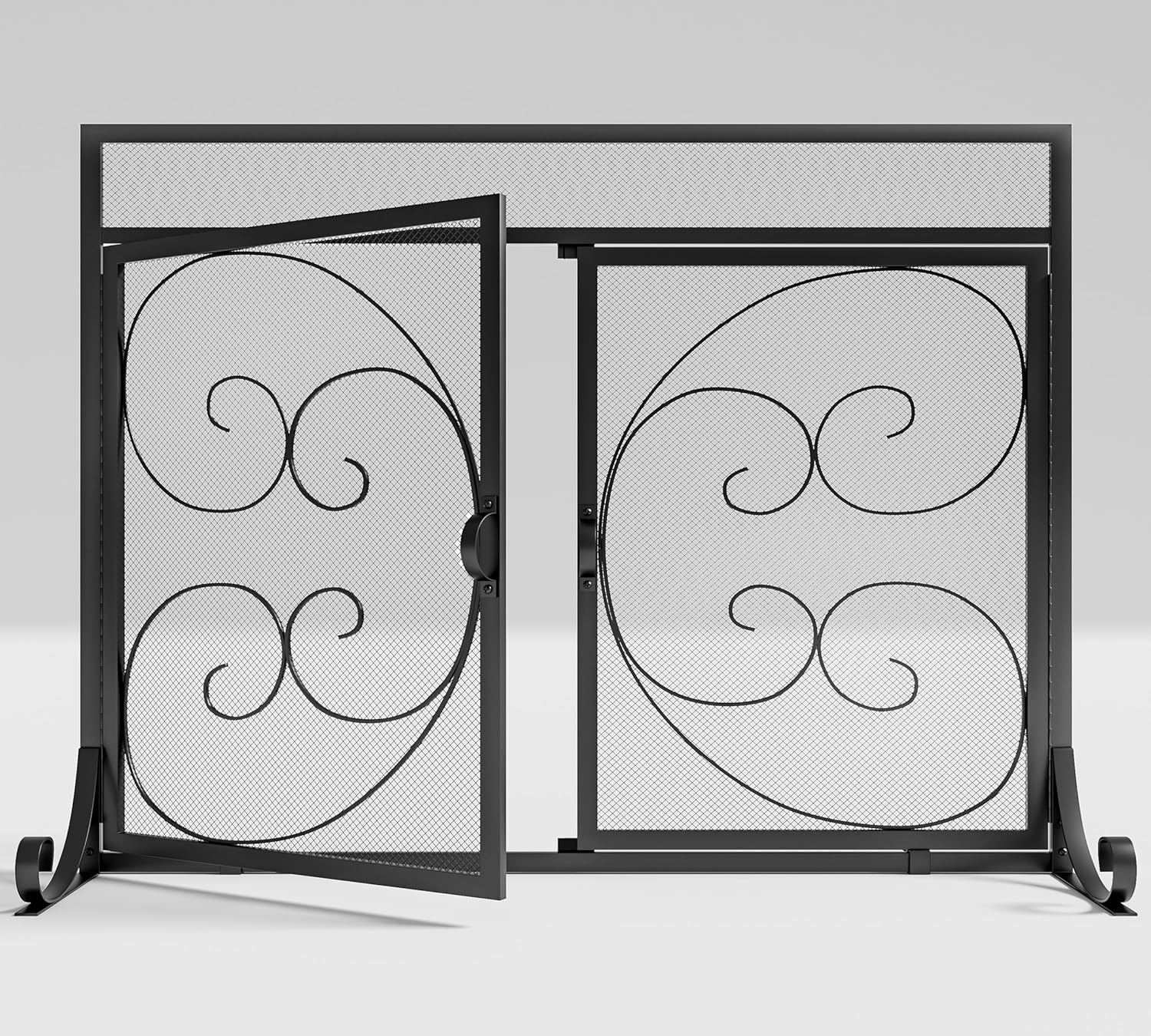 Kingson Fireplace Screen with Hinged Doors Magnetic 2 Panels Sturdy Steel Frame Durable Metal Mesh Decorative Free Standing Spark Guard- Black image number 4