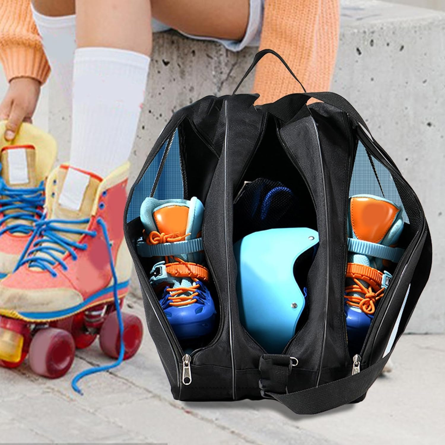 Oshhni Roller Skate Bag Skating Shoes Carrying Bag Girls Boys Roller Skate Carrier Skate Carry Bag Ice Skate Bag for Quad Skates image number 4