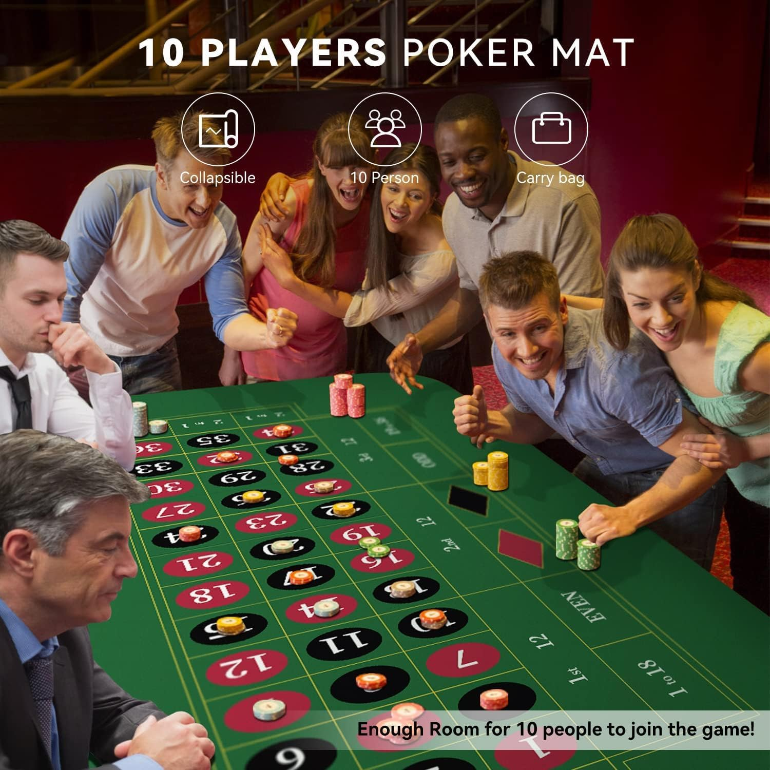 180 * 90Cm Poker Mat for Table with Carrying Bag, Professional Casino Blackjack Tabletop Layout Poker Table Mat (Baccarat B)