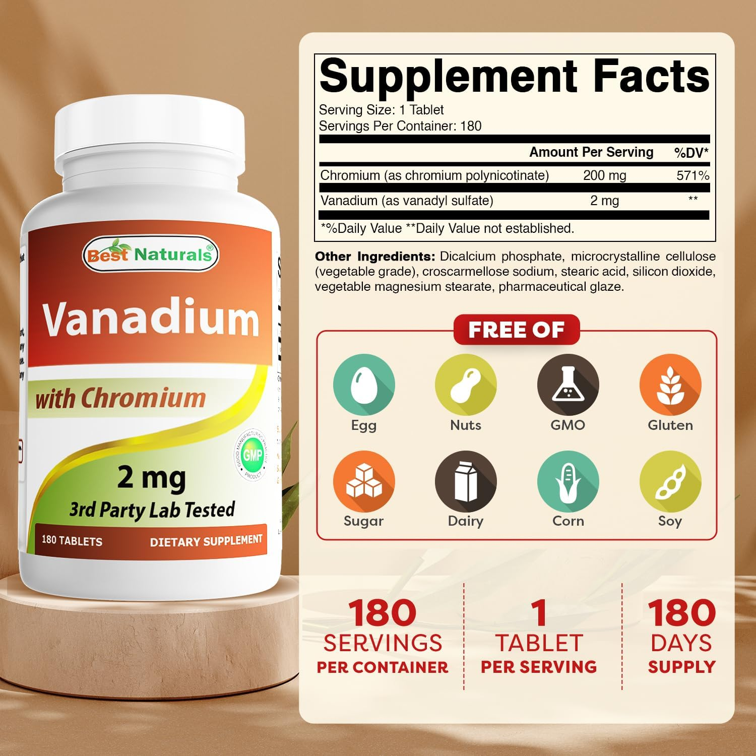 Best Naturals Vanadium with Chromium 180 Tablets