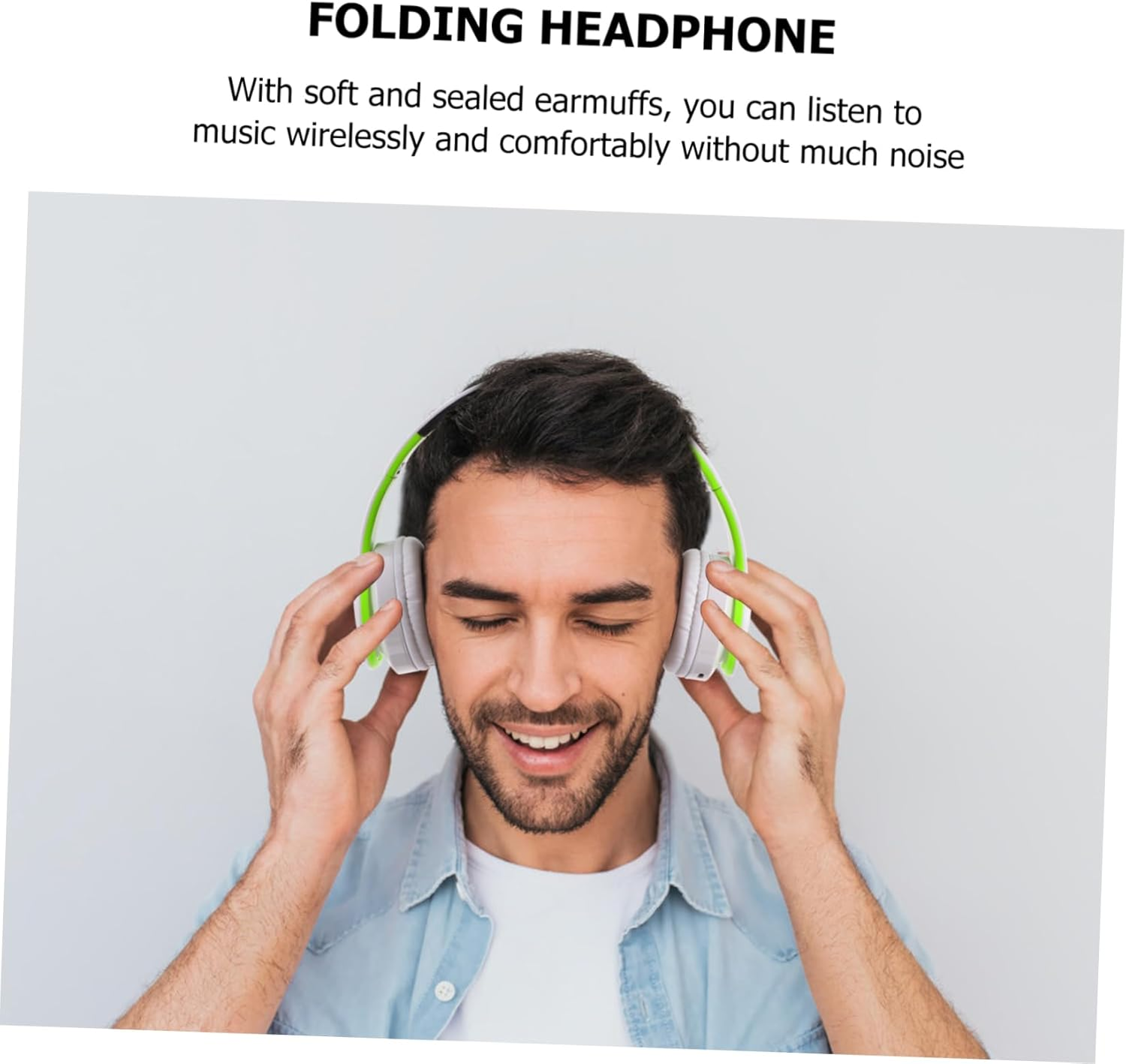 NUOBESTY Foldable Over-Ear Wireless Headphones with Noise Cancelling and Adjustable Headband, Stereo Wireless Headset for Music and Calls, Compatible with Cellphones and Pc, Green White image number 2