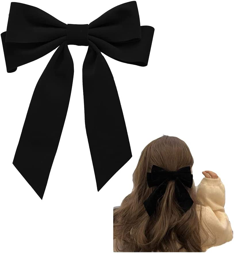 Black Velvet Hair Bow Clips Alligator Clips for Hair Bows French Barrette Hair Clips for Women Girls Large Bowknot Hair Clip for Bride Wedding Hairpin