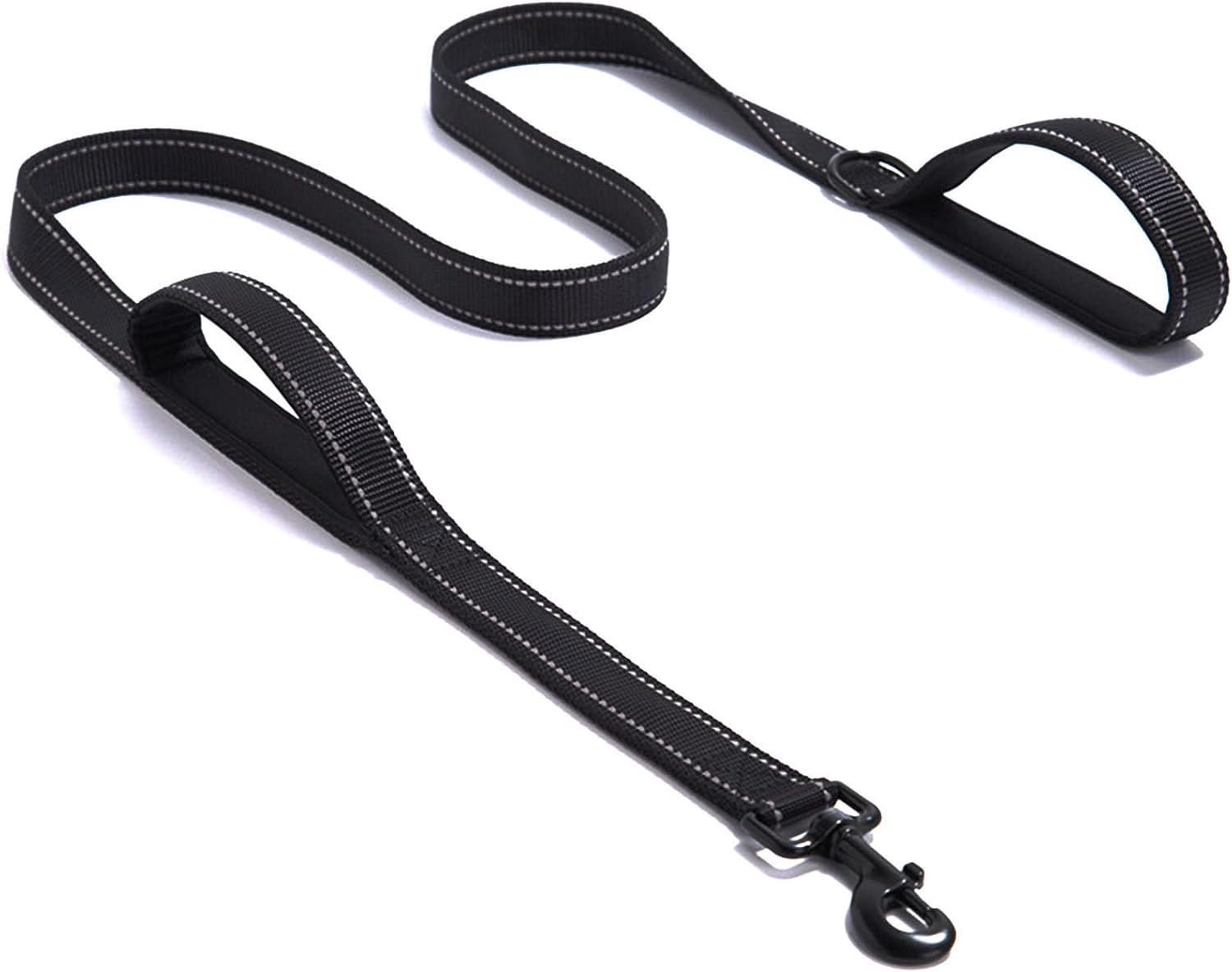Solmoony 4FT Black Strong Dog Leash with 2 Padded Handles, Traffic Handle Extra Control, Double-Sided Reflective Walking Lead for Small Medium and Large Dogs(Black, 4FT)