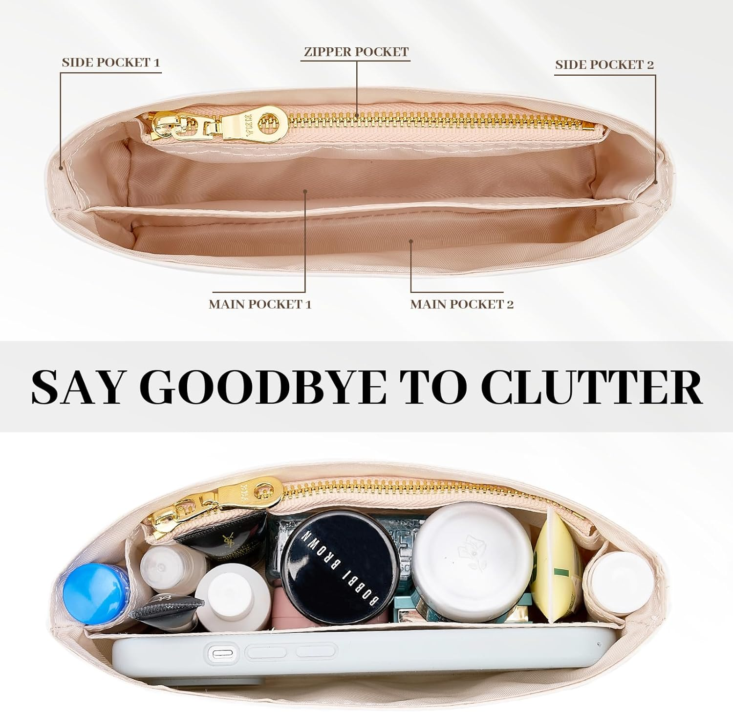 Gastinsave Purse Straps Kit Replacement with Multi-Pocket Waterproof Handbag Organizer Insert Compatible with Mini Longchomp Tote Bag - Bright Brown Gold image number 4