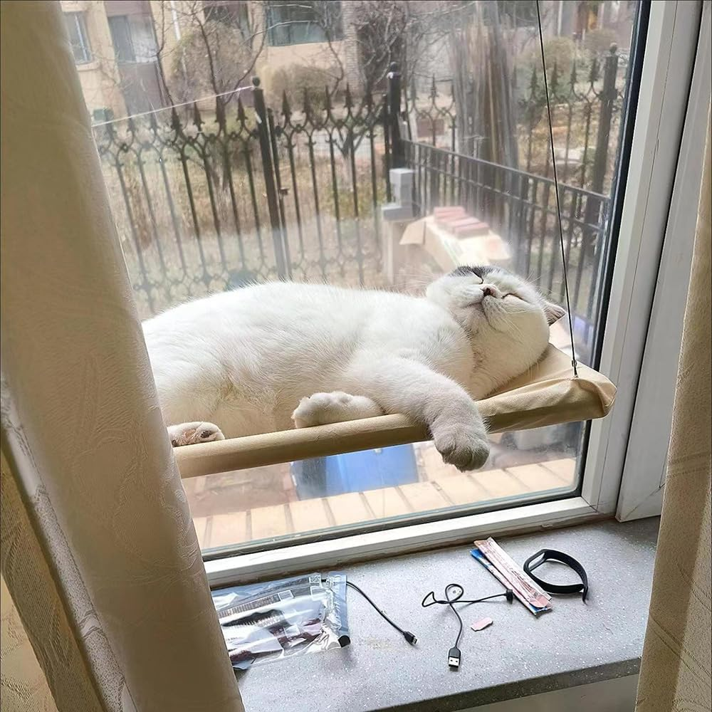 Cat Hammock Window Reinforced Cat Window Seat with Suction Cup Window Lounger for Cats for Sunbathing Pet Bed Large Cats up to 15 Kg image number 3