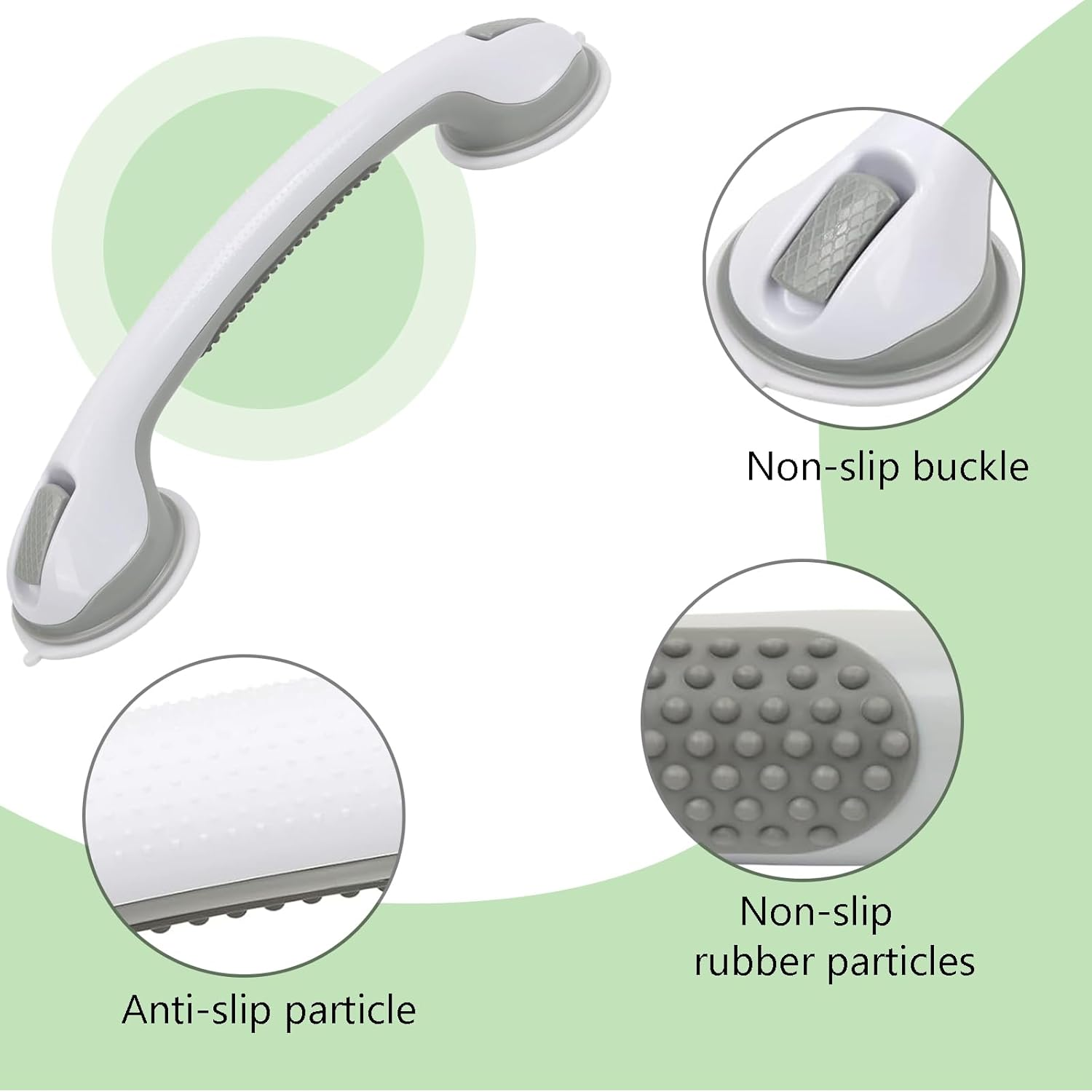 Suction Grab Rod for Showers and Bathtubs - Set of 2 Heavy Duty Shower Handles - Removable Handrails for Seniors - Bathroom Safety Grip - No Drilling Needed - Waterproof - Grey image number 4