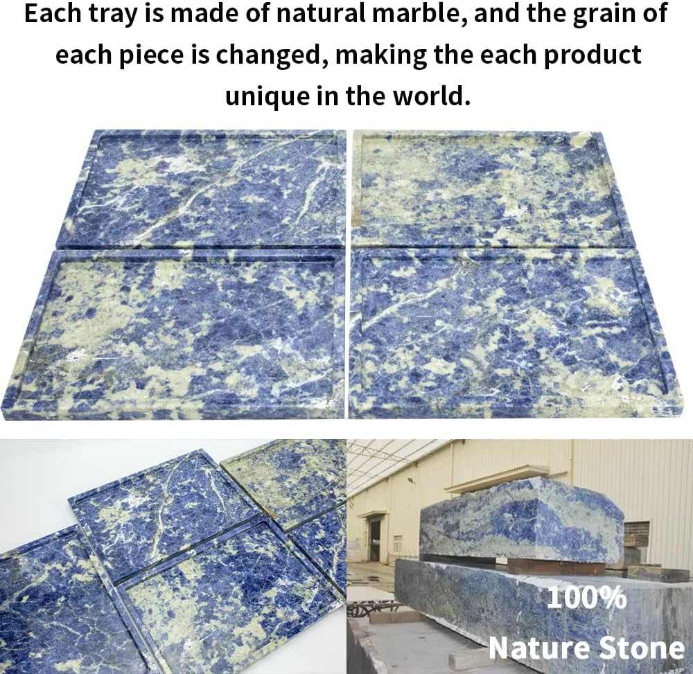 Real Luxurious Natural Marble Vanity Tray Genuine Marble Storage Tray for Home Decor Stone Tray for Bathroom/Kitchen/Vanity/Dresser Non-Resin/Non-Ceramic/Luxury Blue image number 6
