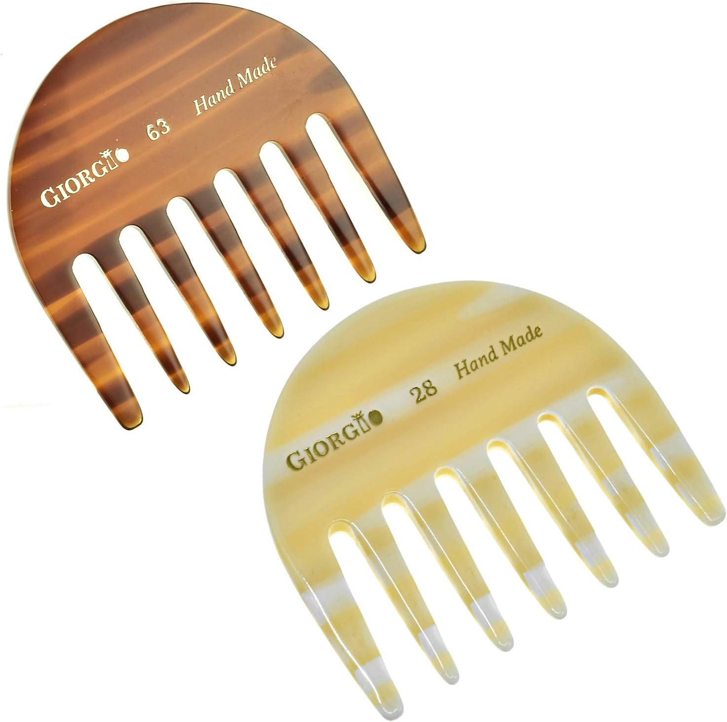 Giorgio (G63 & G28) 2 3/4" Hand Made Detangling Comb - Wide Teeth Flexible Comb, Hand-Made of Quality Durable Cellulose, Saw-Cut and Hand Polished (2 Pack, Ivory & Tortoiseshell) image number 5