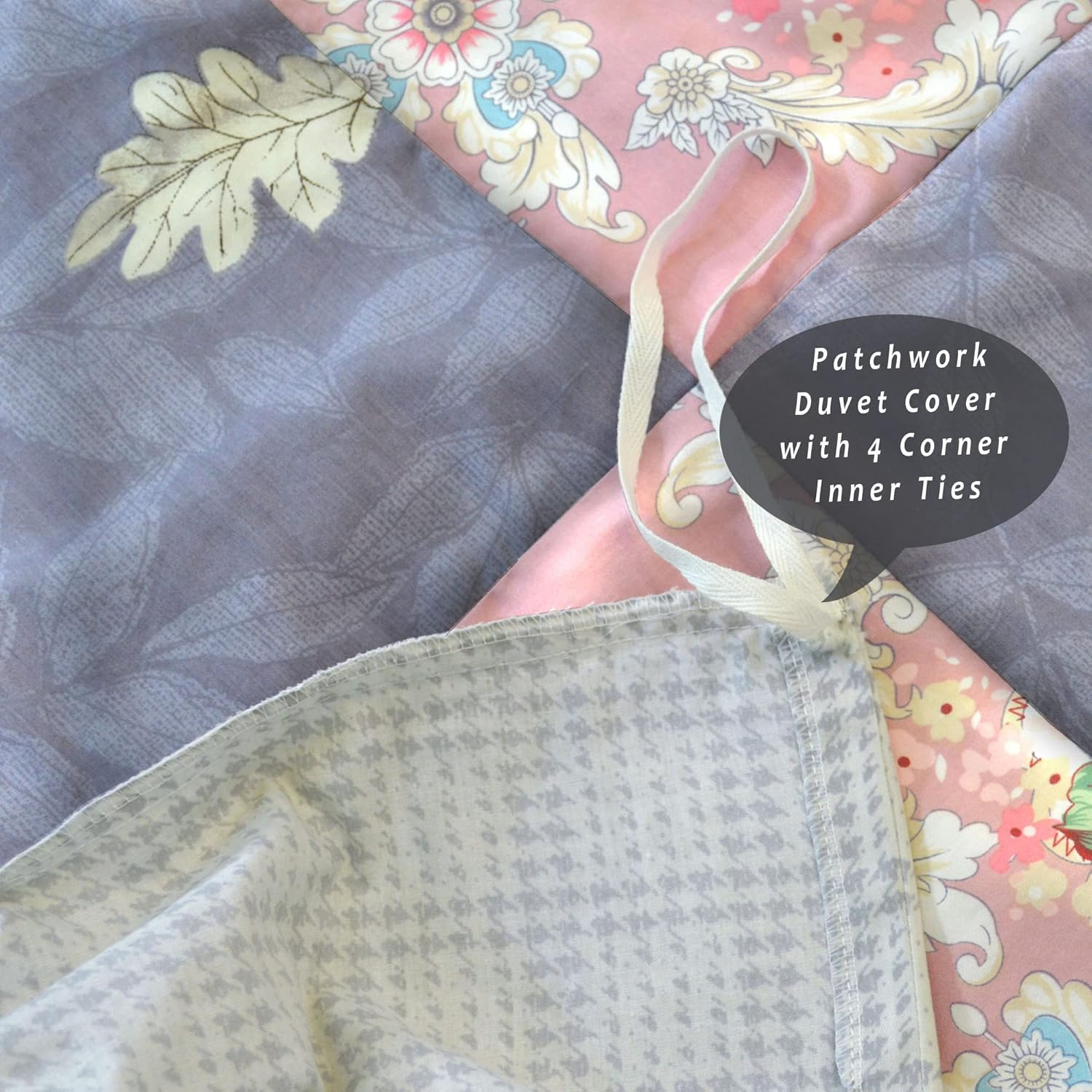 Essina King Quilt Cover Set 3Pc Patchwork Collection,100% Cotton 620 Thread Count, Patchwork Duvet Cover, Maridian image number 2