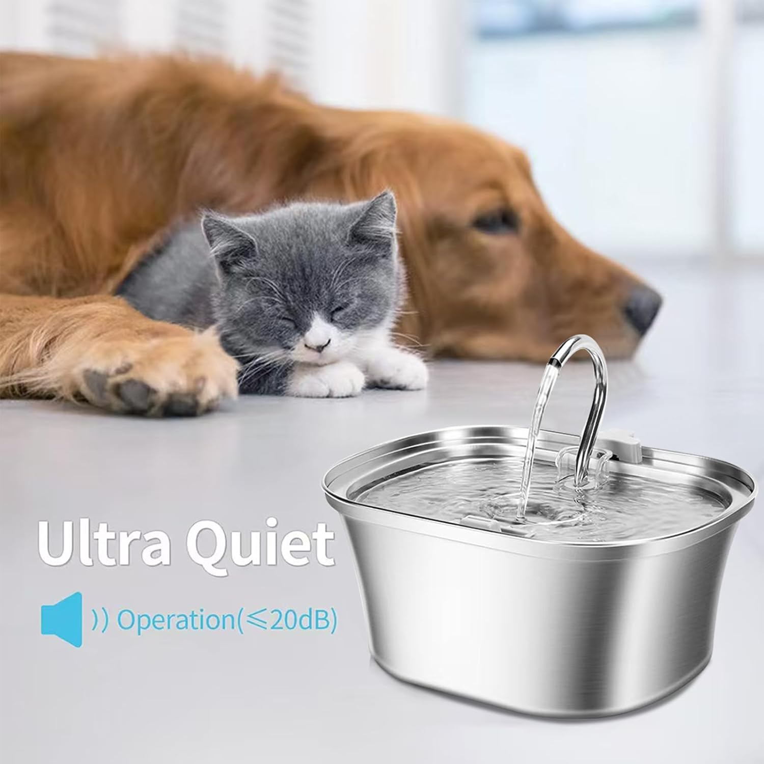 Cat Water Fountain, 3.2L Stainless Steel, Automatic Cat Water Dispenser Bowl - Watering Supplies image number 6