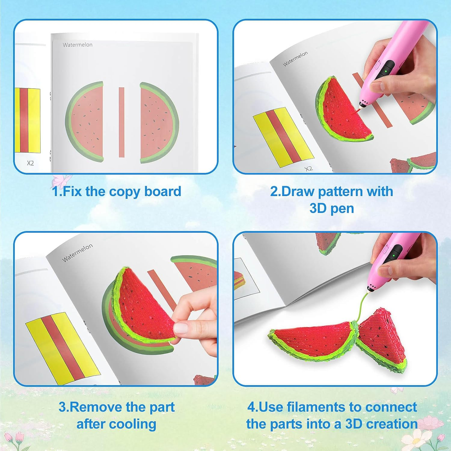 Dayker 3D Printing Drawing Book, 40 Original Patterns Painting Graffiti Template, Reusable 3D Pen Thick Paper Stencils with a PVC Copy Board for Christmas Thanksgiving Birthday DIY Gift image number 4