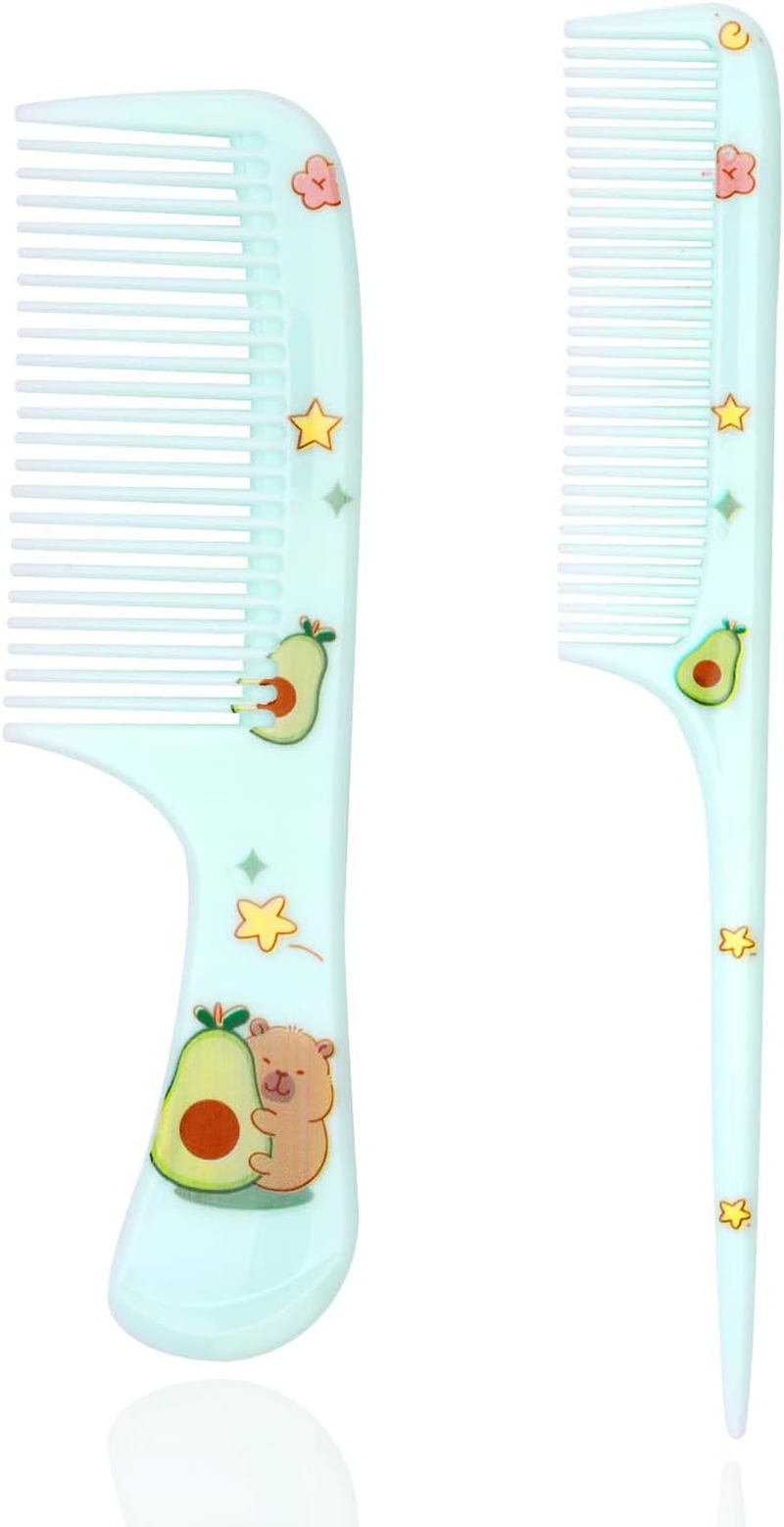 2Pcs Capybara Baby Hair Comb Set, Adorable Plastic Fine Tooth & Rat Tail Mini Combs for Toddlers and Kids Anti-Static Combs for Dry Hair (Green) image number 4