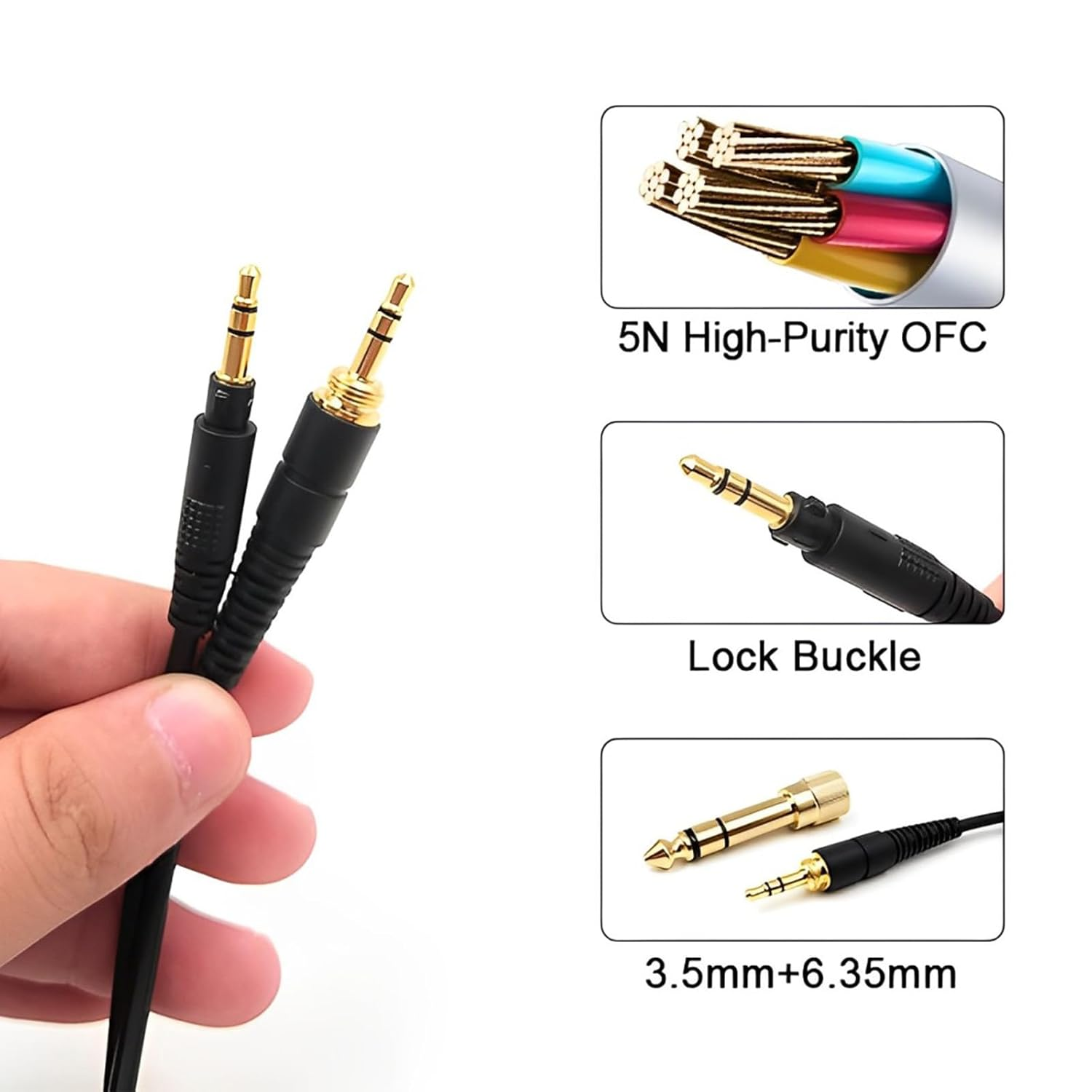 Earmax 5N High-Purity OFC Cable Compatible with Technics EAH-DJ1200 Headphone & 6.35Mm Gold-Plated Adapter plus 3.5Mm Plug, Hifi Sound Quality (9.8Ft/300Cm) image number 3