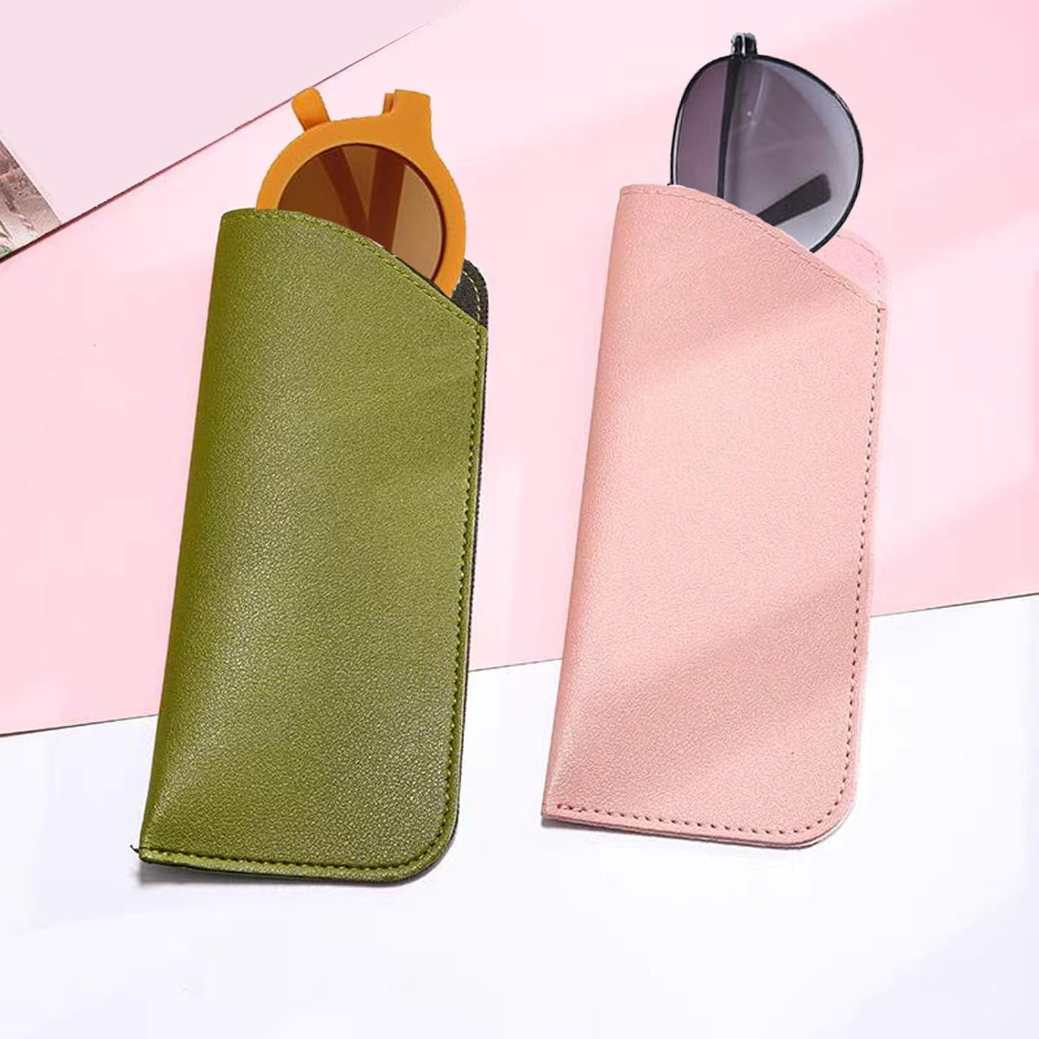 5 Pcs Soft Glasses Cases, Anti-Scratch PU Leather Glasses Case Patch, Portable Travel Protective Sunglasses Case for Travel, Office, Home and Daily Use for Men, Women (5 Colors) image number 5