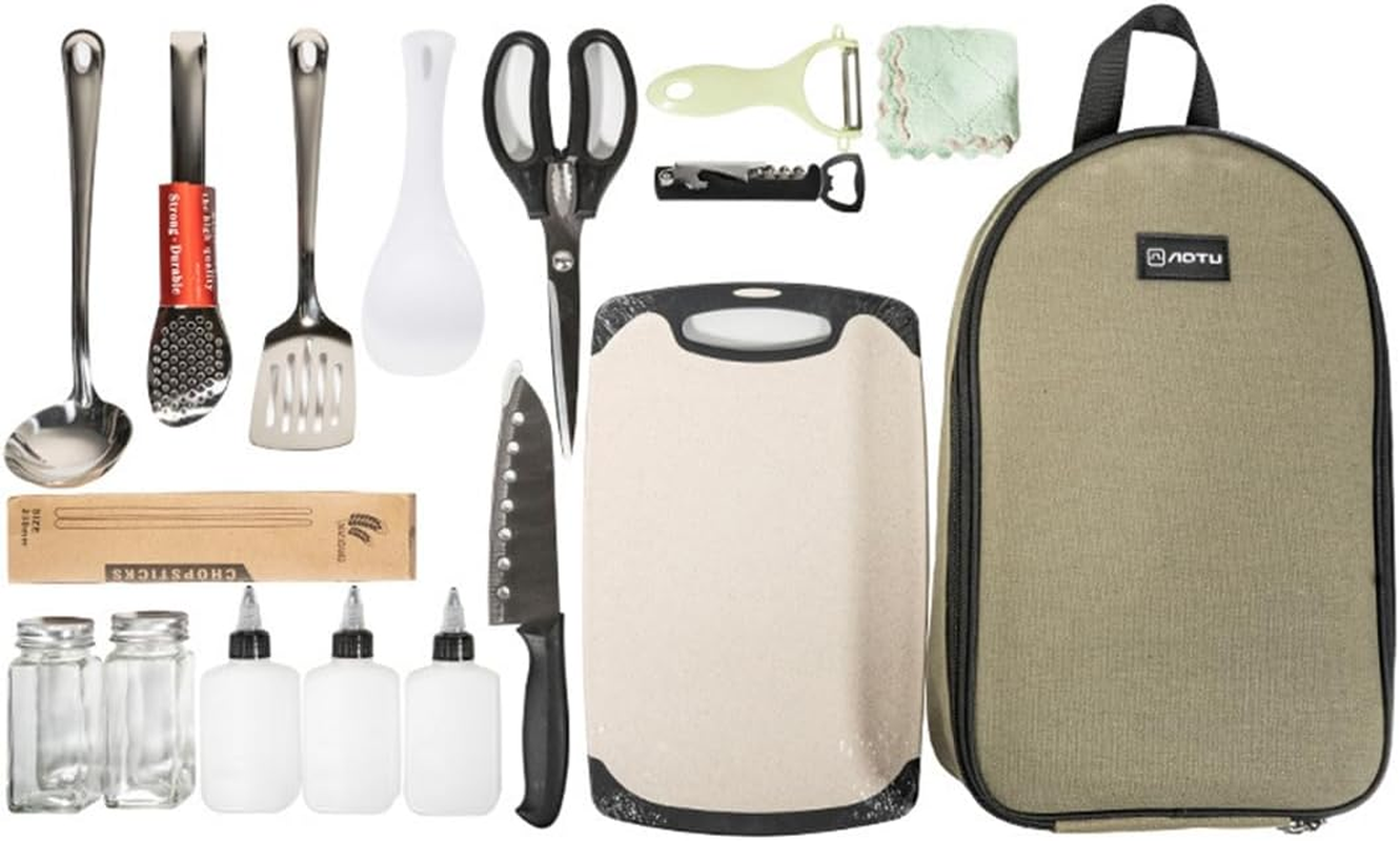 Portable Camping Kitchen Utensil Set,Camp Cookware Utensils Organizer Travel Kit,16 Pieces Cookware Kit, Travel Grill Set image number 3