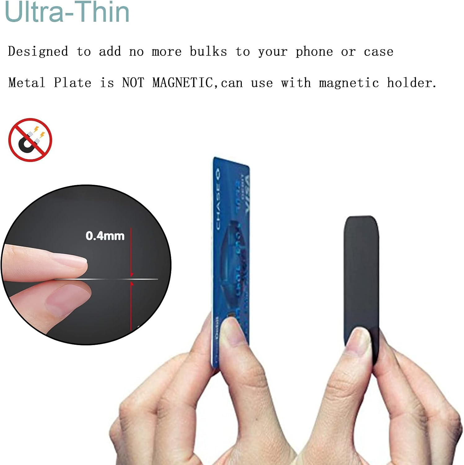 Pau1Hami1Ton Adhesive Thin Metal Plates(Compatible with Magnetic Mounts),4 Piece Metal Plates for Phone Case,(2 Rectangle and 2 Round) S-07N(Black+Silver) - 10Black image number 6