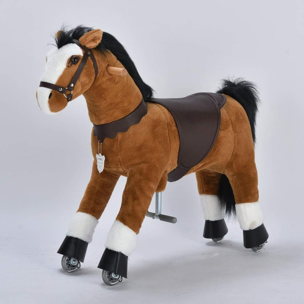 UFREE Ride on Horse, Horse Ride on Toy, Mechanical Horse, Plush Animal, Black Mane and Tail, Age 4-9 image number 4