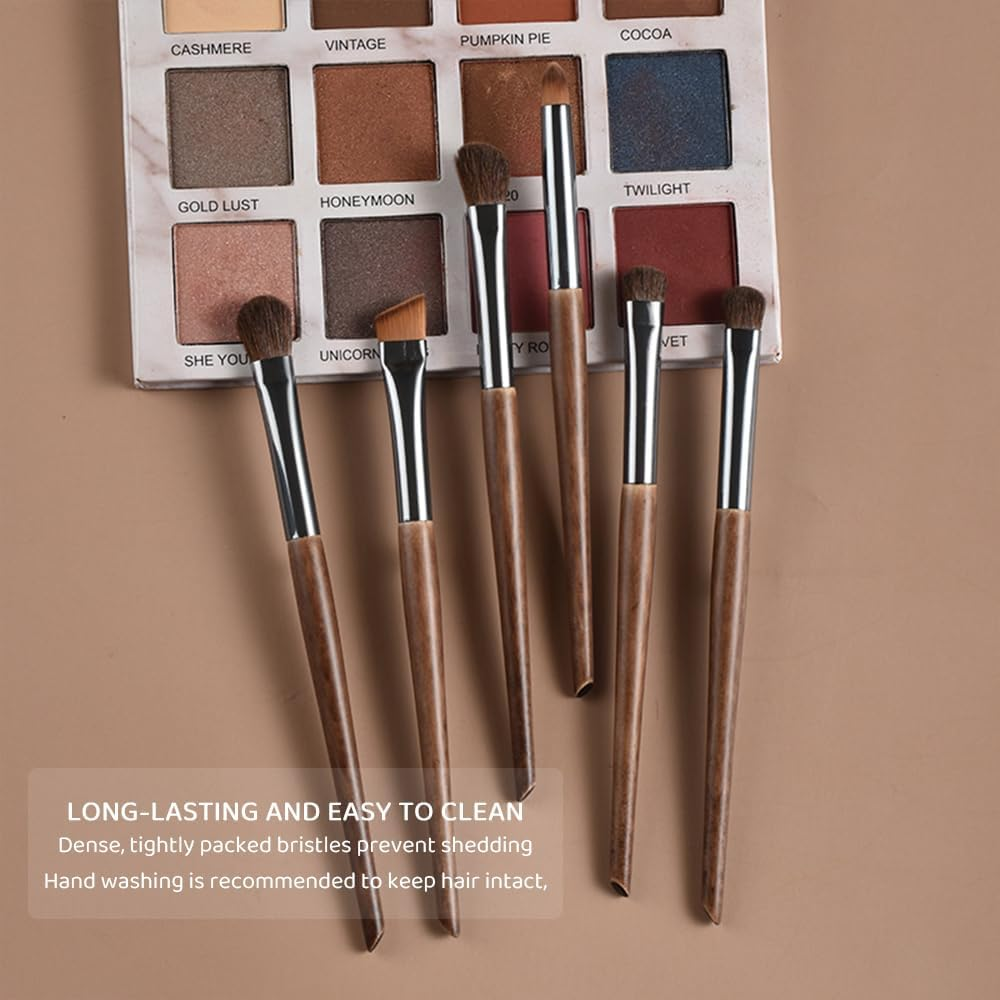 HYAVIA 6-Piece Eyeshadow & Kabuki Makeup Brush Set, Ultra-Soft Hair Brushes for Concealer, Blush, Contour & Blending, Travel-Friendly Cosmetic Brush Kit &ndash; Brown