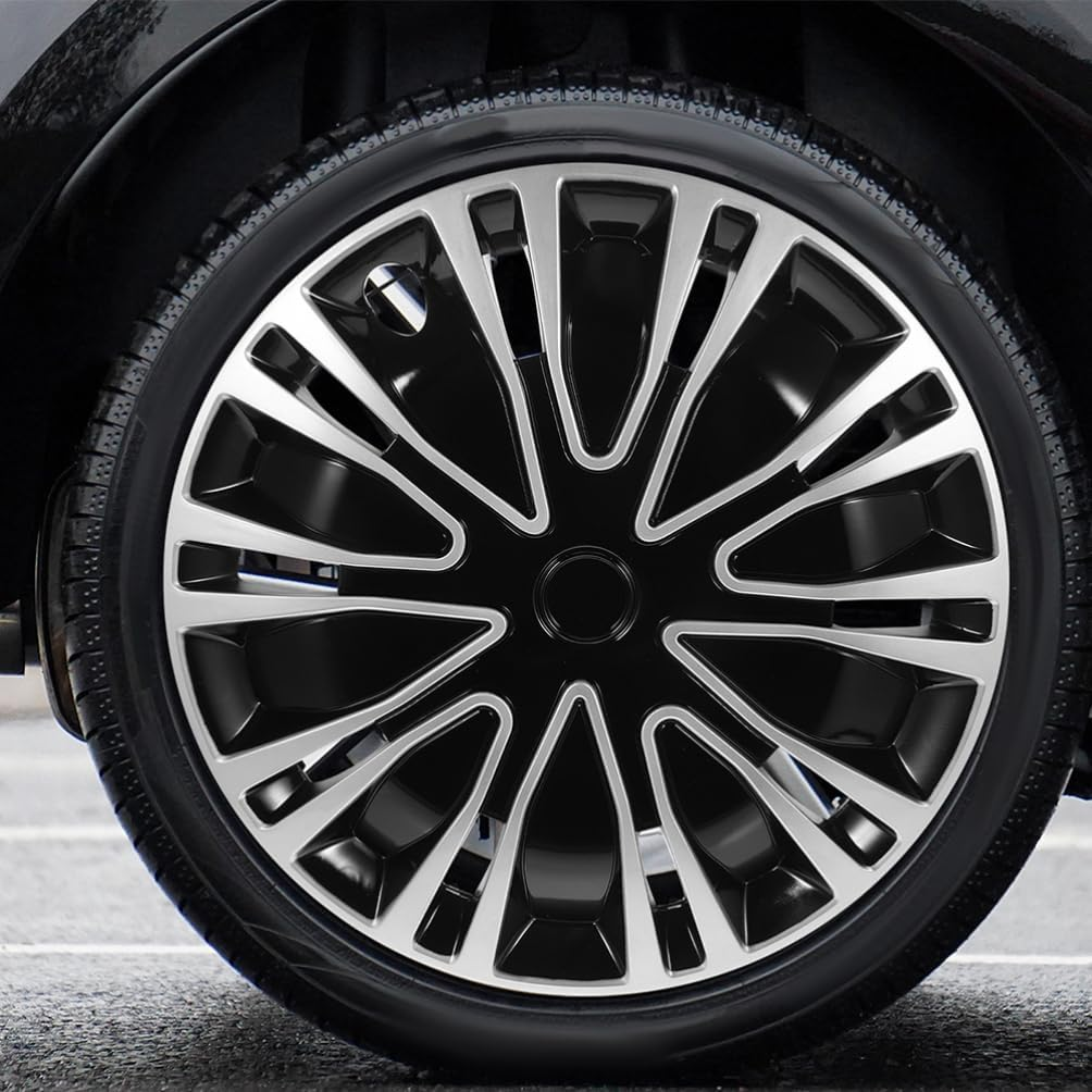 GLEAVI 14 Inch Hubcaps Wheel Cover Black & Silver Universal Wheel Rim Cover Wheel Covers Exterior Accessories for Most Cars image number 2