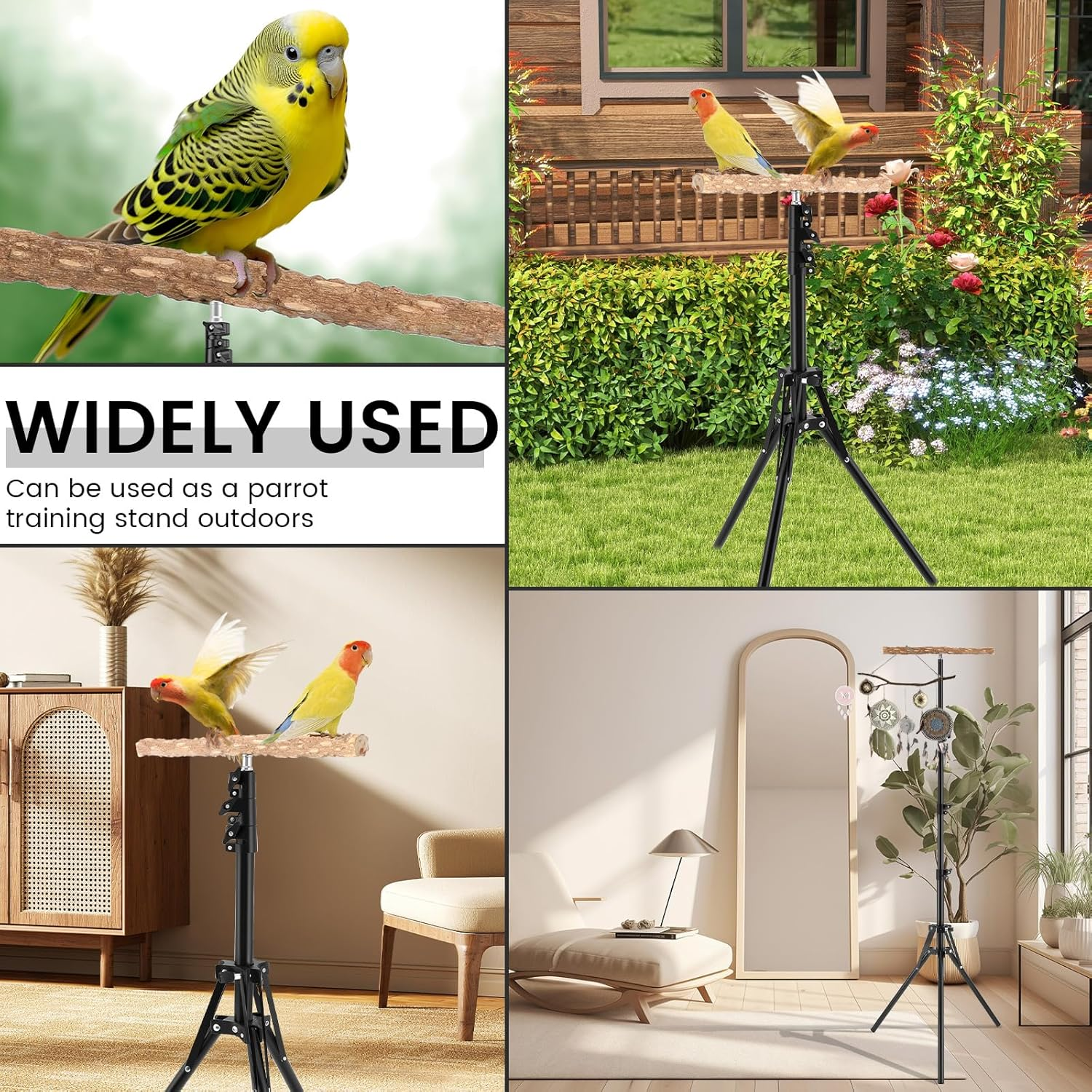 DJAPWPX Wood Bird Perch Stand, Easy to Install Bird Shower Perch, 16-63 in Height Adjustable Parrot Training Stand, Parrot Rack for Indoor and Outdoor image number 6