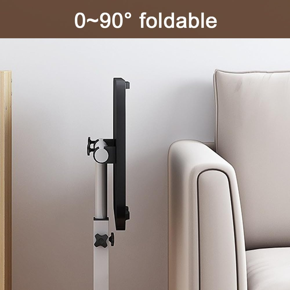 Mobile Overbed Table with Wheels, Height Adjustable Laptop Table with Shelf, Portable Rotate 360 ​​Degrees Home Office Desk Computer Standing Desk Cart with Tray for Work Study Reading (Black) image number 4