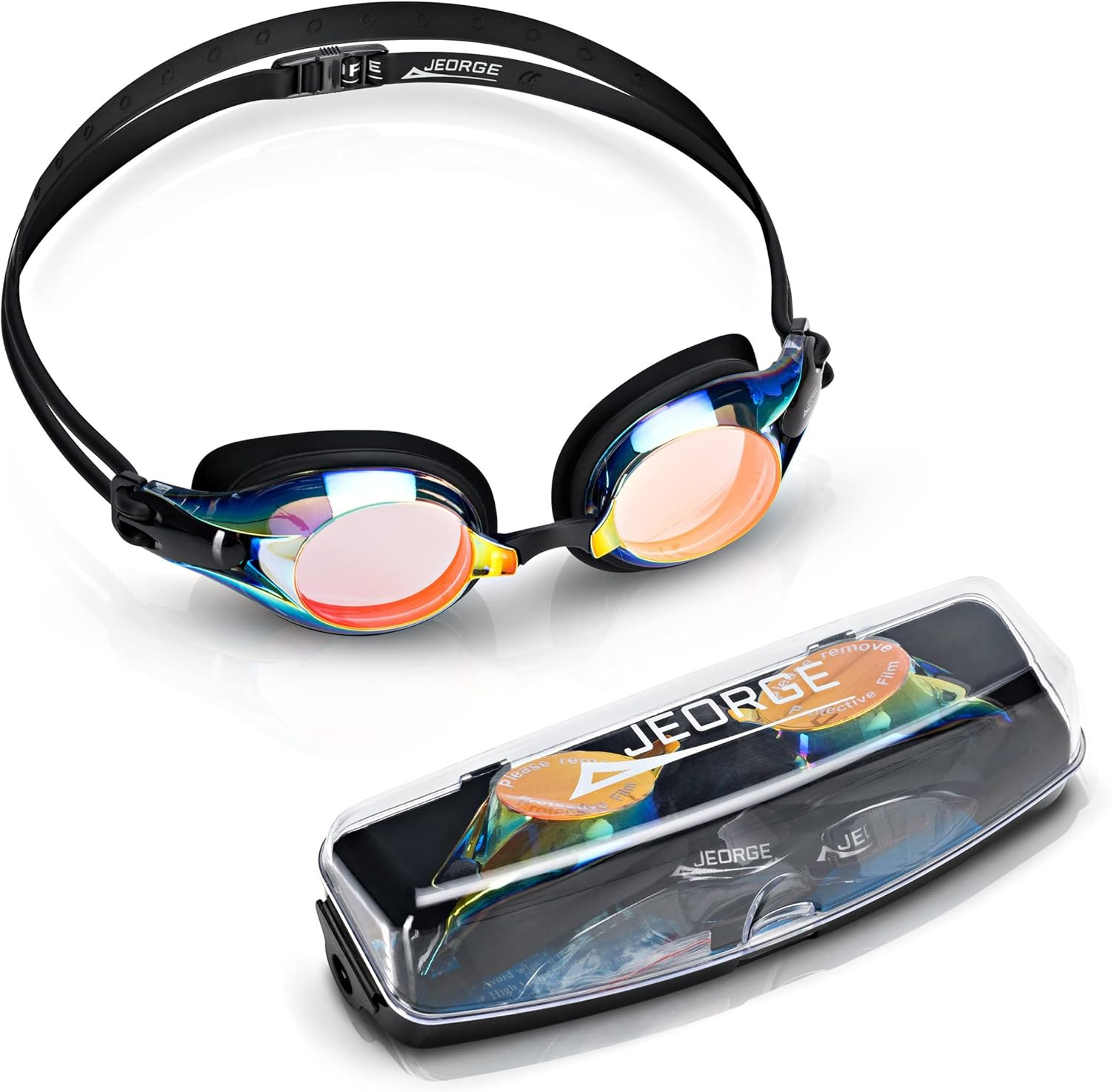 Competition Swim Goggles by JEORGE, Anti-Fog Uv-Protection Mirrored Coating Racing or Training. image number 2