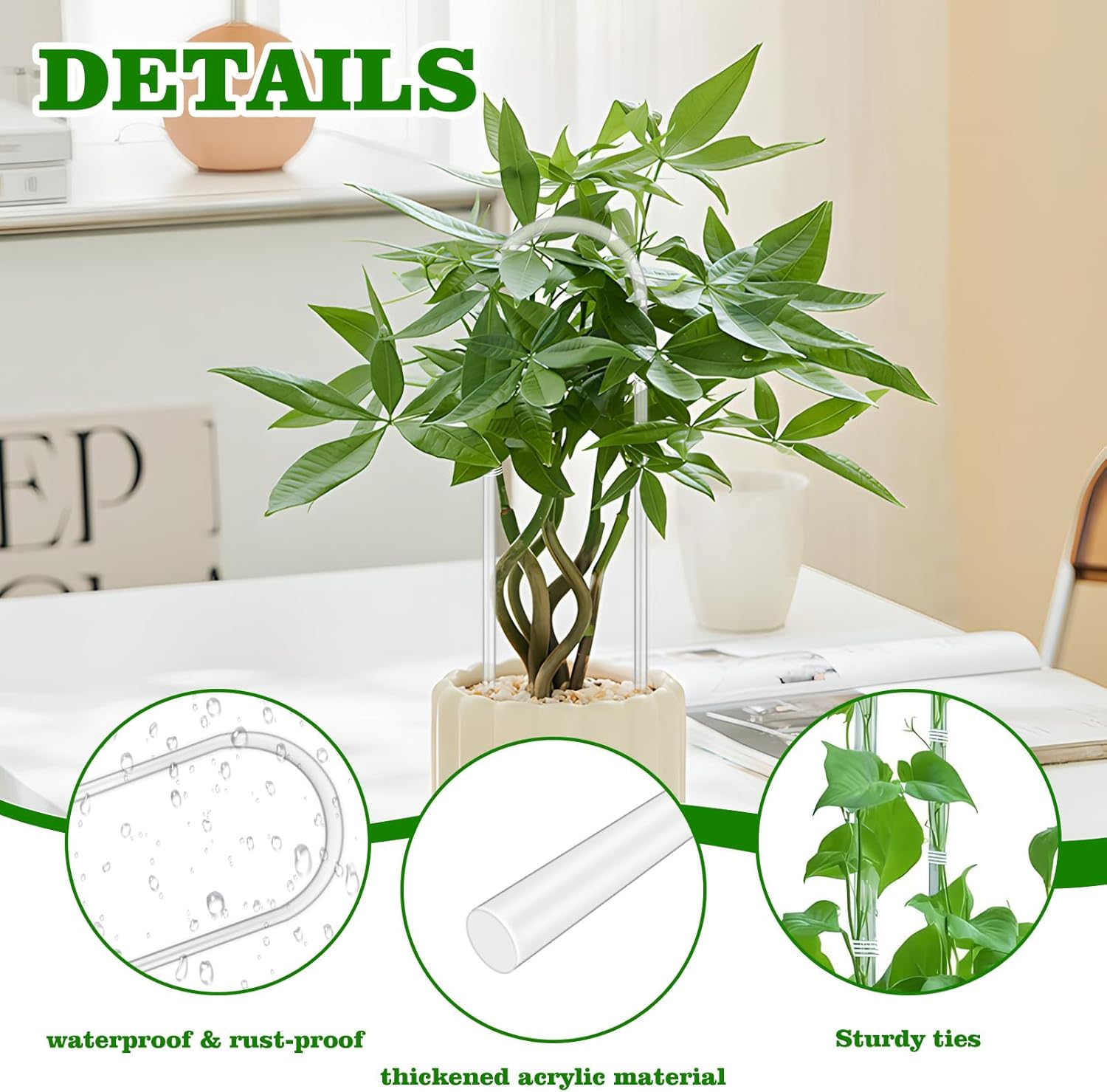 3 Pack U-Shaped Acrylic Plant Trellis, Indoor Potted Climbing Plants Support Stakes, 40Cm Small Plant Trellis, Garden Plant Support for Hoya, Ivy, Pothos, Houseplant image number 1
