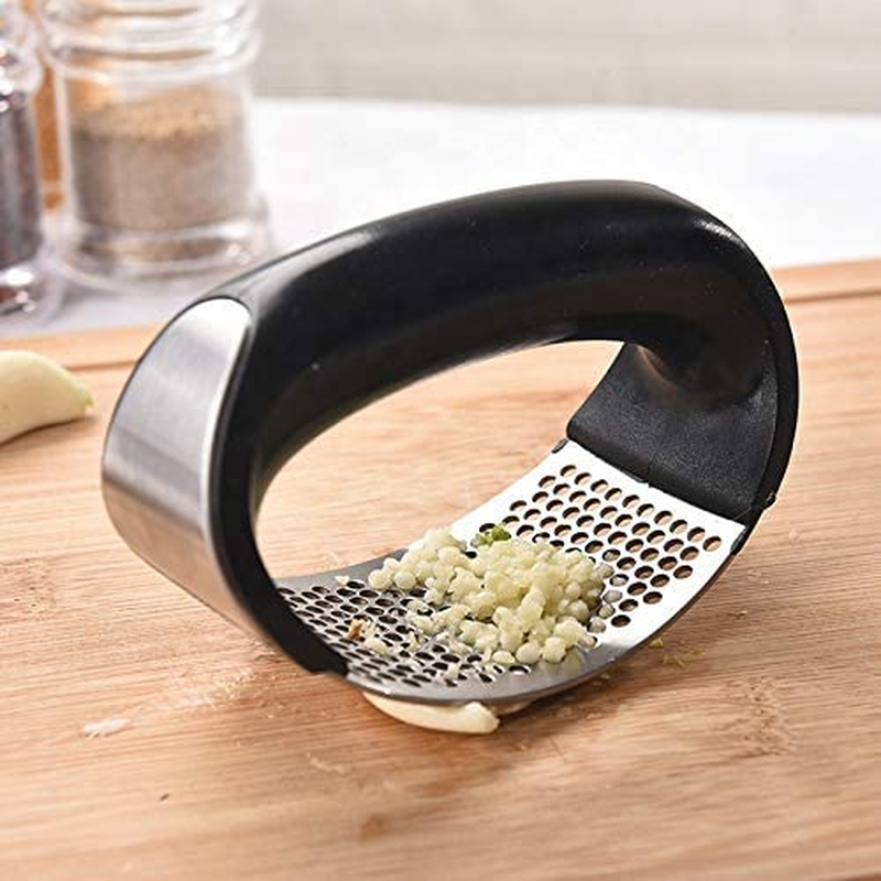 Checkered Chef Garlic Press Stainless Steel Rocker - Includes Silicone Garlic Peeler and Cleaning Brush - Rocking Garlic Press/Mincer/Chopper/Crusher image number 2