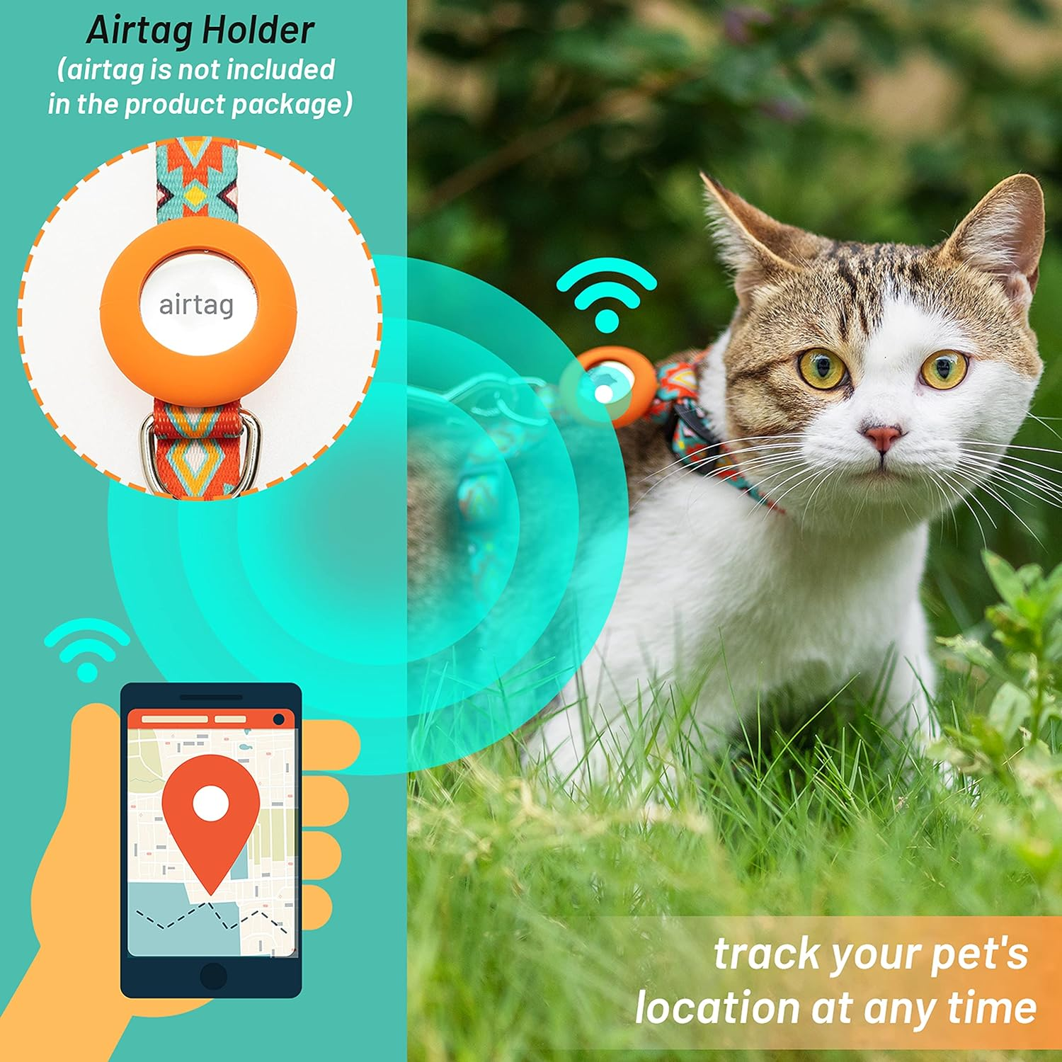 Cat Harness and Leash Escape Proof for Walking Travel Outdoor - Soft Nylon Adjustable Cute Cat Harness Leash Set with Airtag Holder for Small Large Cats image number 1