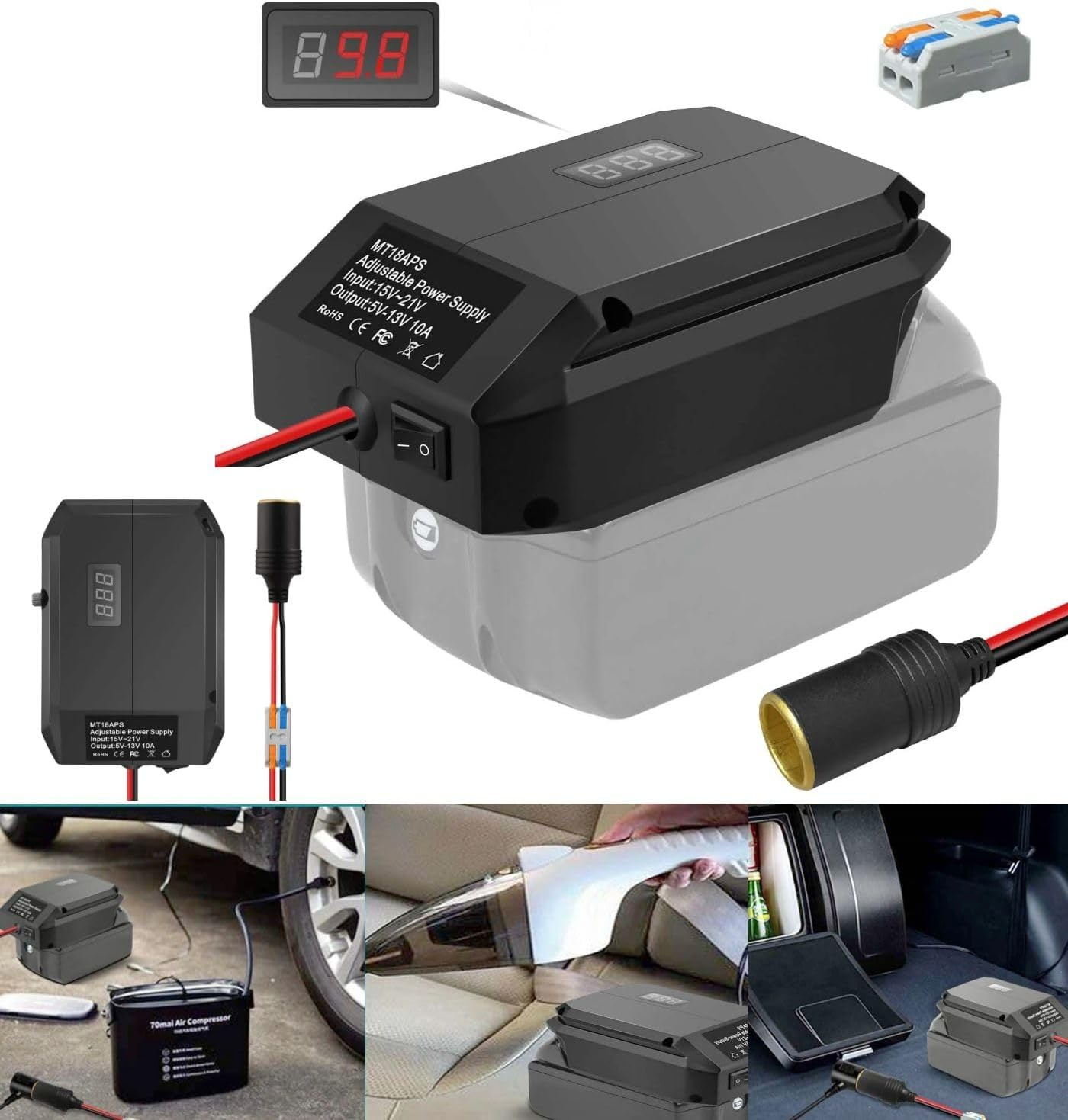Step down Converter for Makita 18V to 12V Step-Down Converter Power Wheel Battery Adapter, DIY Converter Power Station, 5V-13V Max Output 10A Cigarette Lighter Connection, Power Connection for RC Car, image number 3