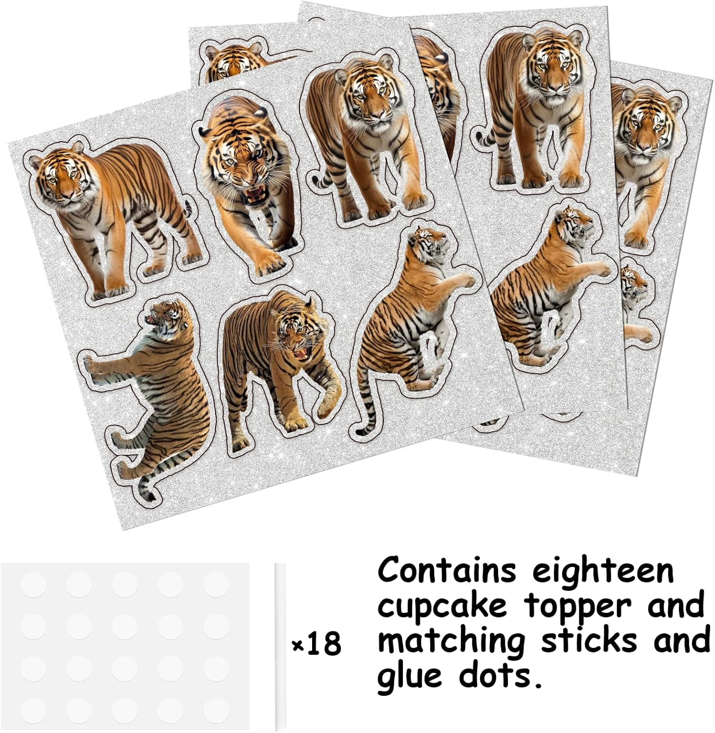 18Pcs Gold Glitter Tiger Dessert Cupcake Topper Pick for King of Animals Theme Decor Supplies Baby Shower Boy Girl Happy Birthday Party Decoration image number 5
