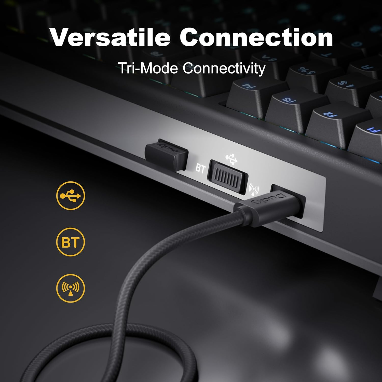 Ducky One X Mini Wireless 60% Inductive Keyboard: Tri-Mode, Rapid Trigger, Linear Inductive Switches, Gasket-Mount Quack Mechanics+ 7-Layer Dampening, High-Density PBT Doubleshot Keycaps, US, Black image number 2