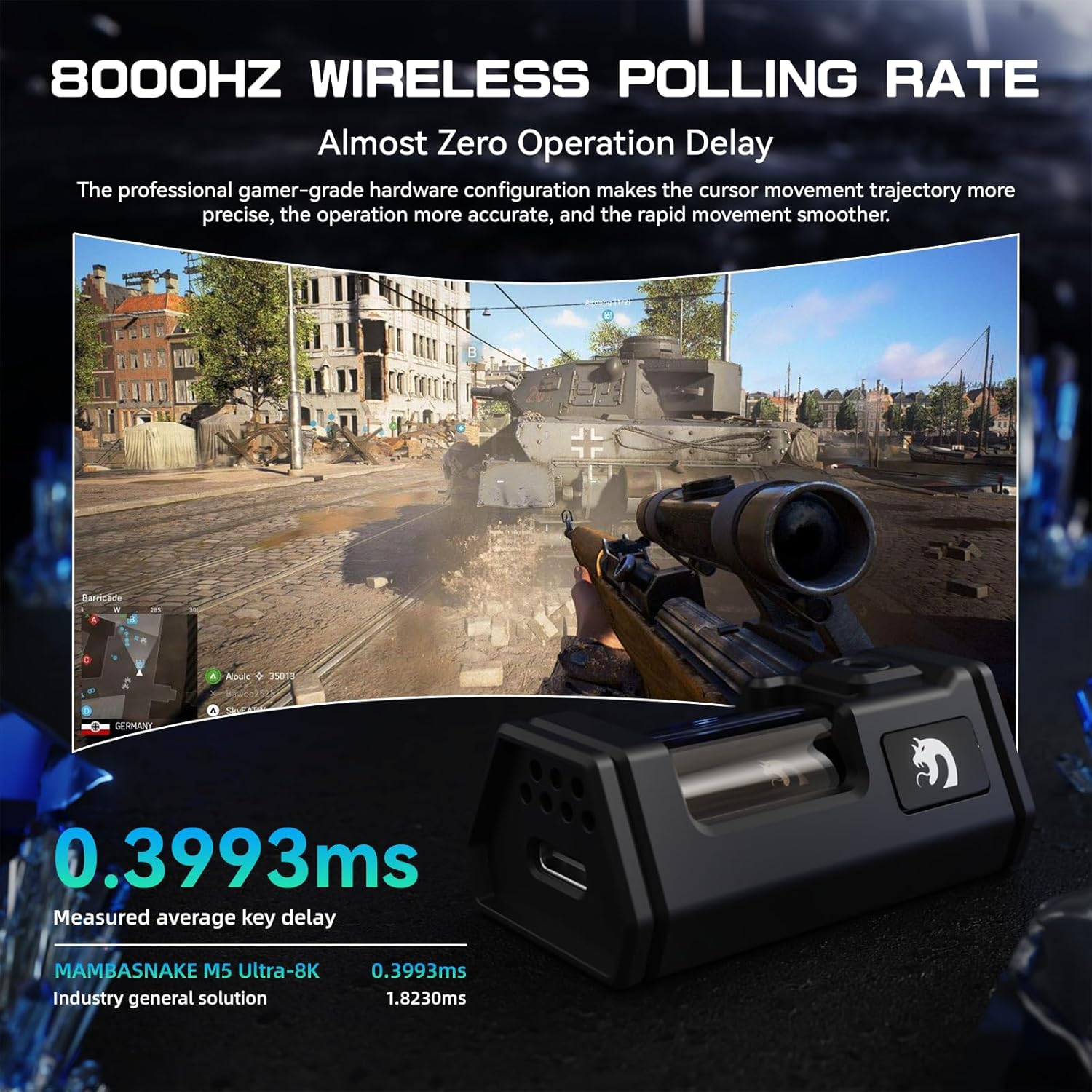 MAMBASNAKE M5 Ultra 39G Carbon Fiber Wireless Mouse, 42K DPI PAW3950 Sensor, 8Khz Polling Rate Gaming Mouse, Tri-Mode 2.4Ghz/Bt/Wired Computer Mice, Web Driver, for Win/Mac/Fps/Moba/Esports-White image number 2