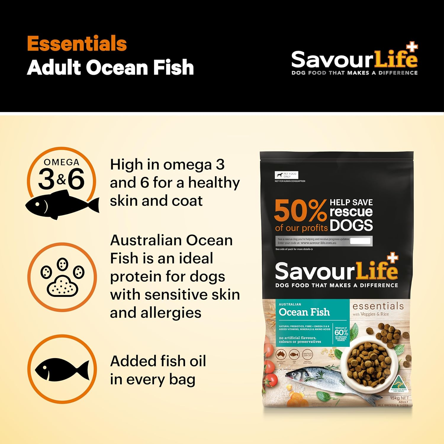 Savourlife Essentials Dog Food, Australian Ocean Fish Veggies & Rice, 3Kg image number 5