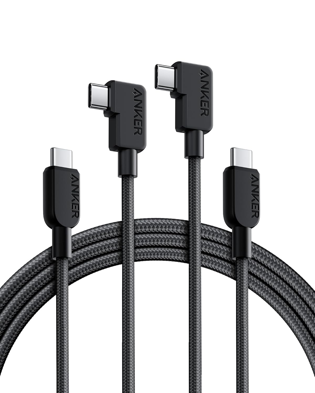 Anker USB C to USB C Right Angle Cable, 240W 90 Degree Type-C Braided Charging Cord for Iphone 17 Series and More (2Pack 6FT Black)