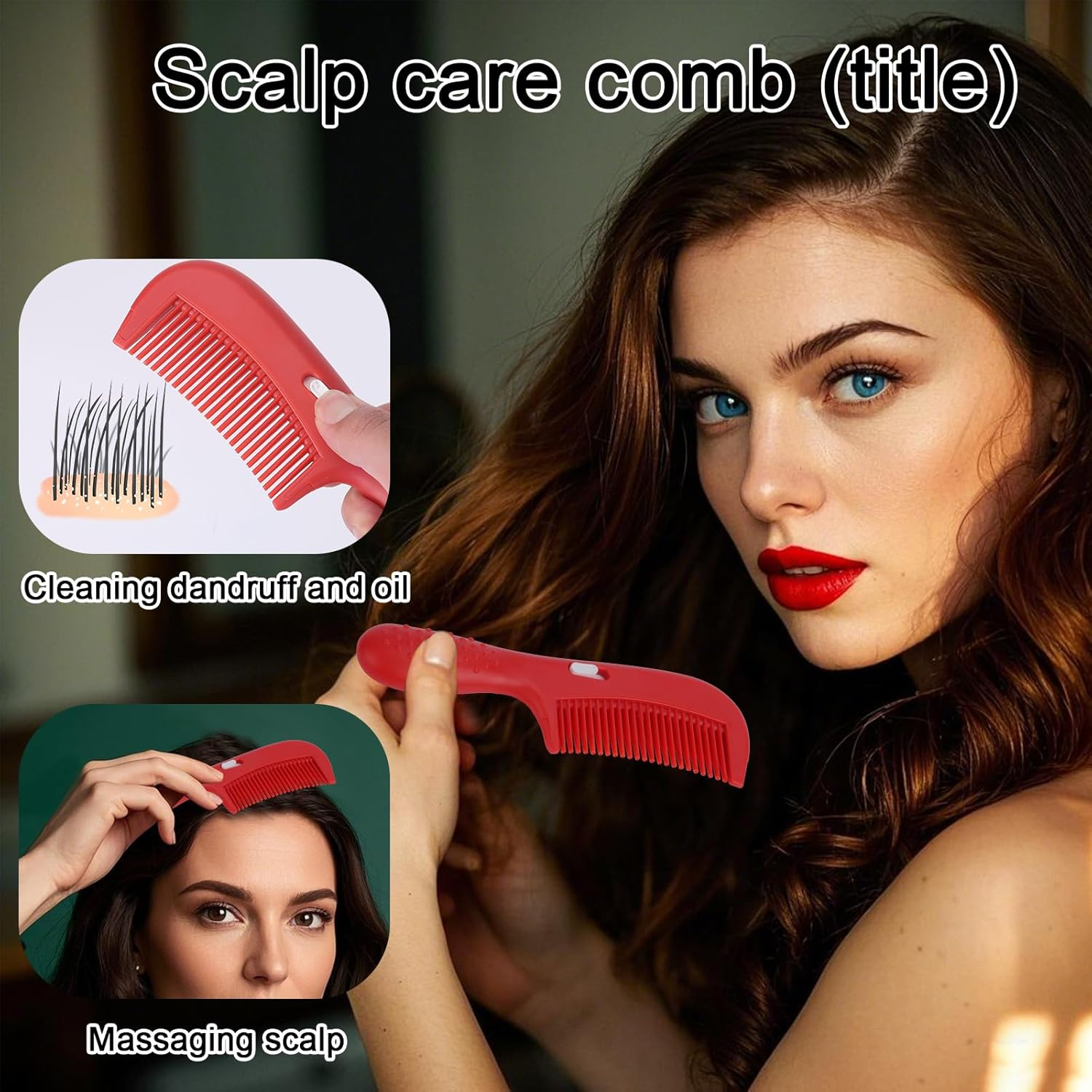 2Pcs Dandruff Comb, New Hollow Tooth Comb Switch Style Scalp Comb Self-Cleaning Massage Hair Comb for Hair Grooming Women Man (Black, Red) image number 5