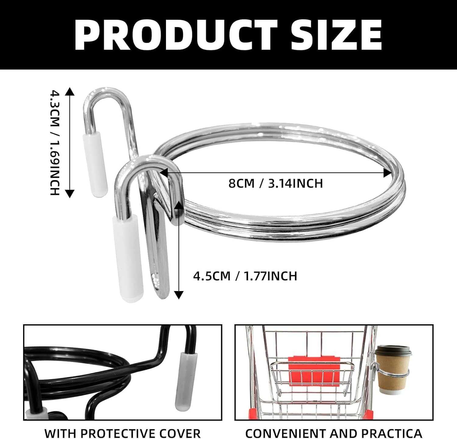 2 Pcs Shopping Cart Cup Holder,Shopping Cart Drink Holder,Portable Cup Holder Shopping Carts Attachment Drink Holder for Hanging Coffee Cup Drink Cups for Hanging Drink Cups Coffee Cup image number 4