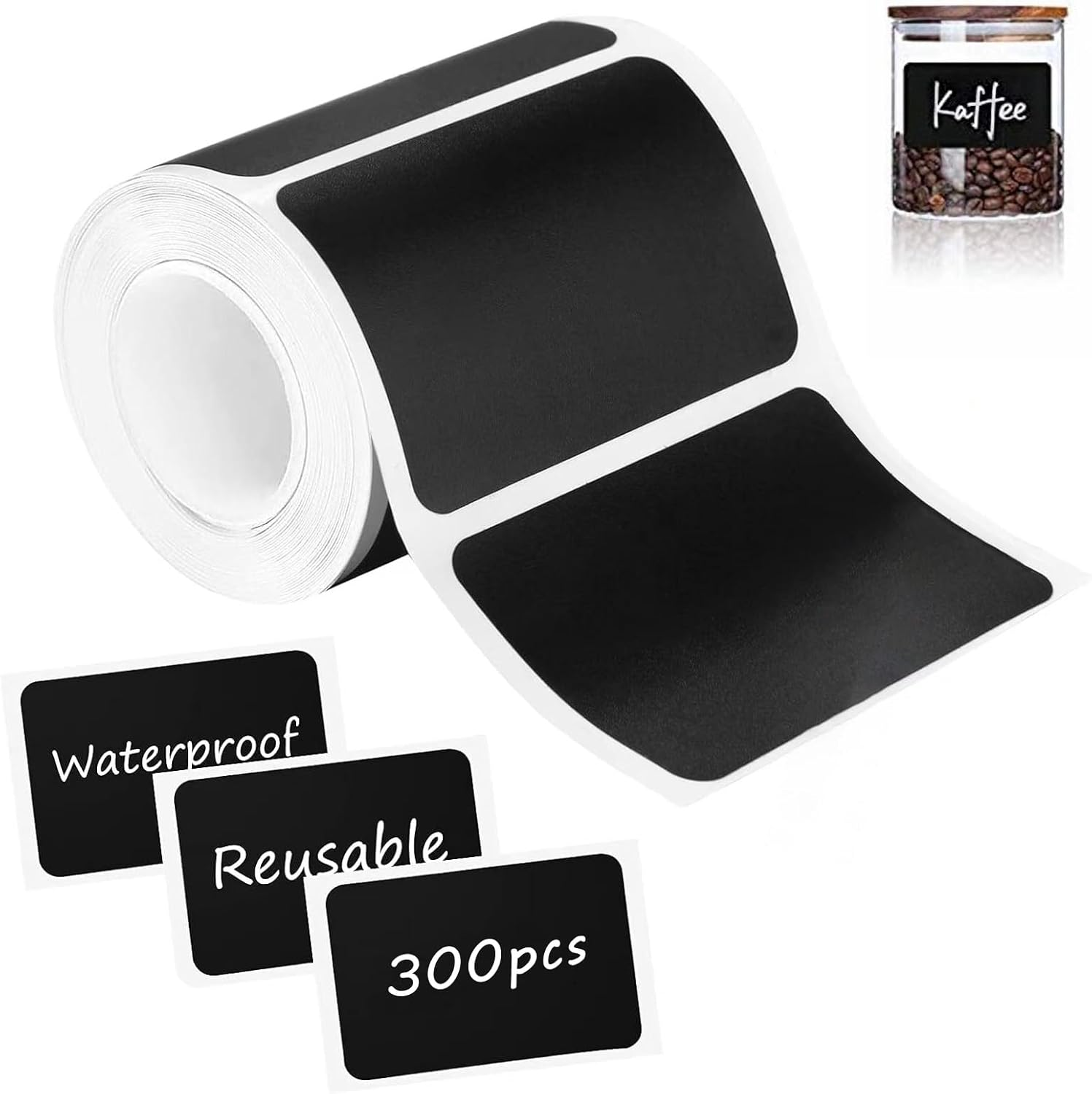 Chalkboard Labels, 300 PCS Waterproof Blackboard Reusable Sticker Label, Removable Stickers for Storage Bins, Mason Jars, Bottle, Pantry, Office, Easter Baske image number 1