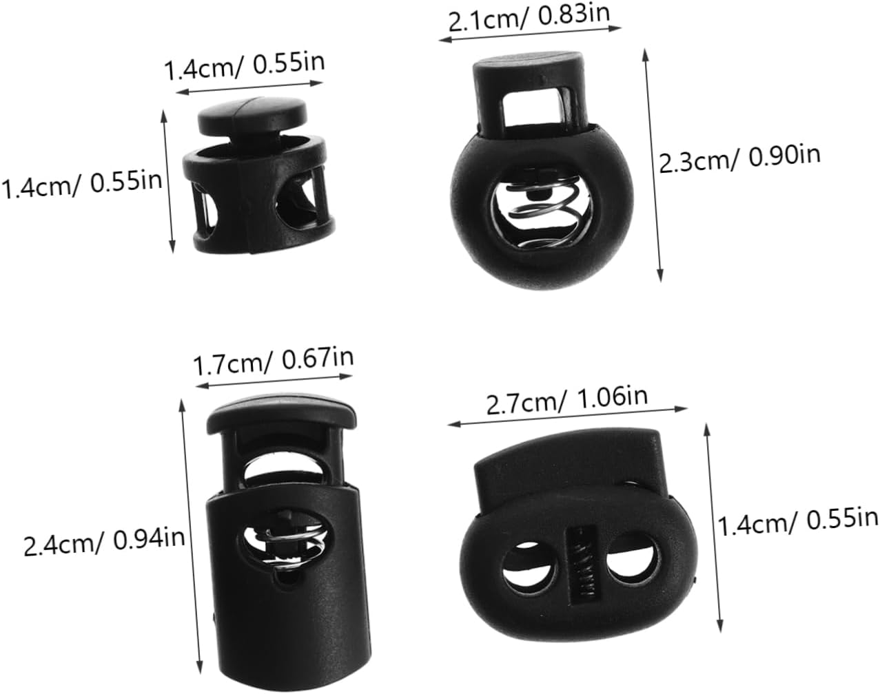 GARIOUANS 52 Pcs Black Plastic Shoelace Locks and Spring Loaded Toggle Buttons, Single and Double Hole Drawstring Cord Locks for Outdoor Gear and Luggage, Elastic Rope Stoppers for Camping and Travel image number 3